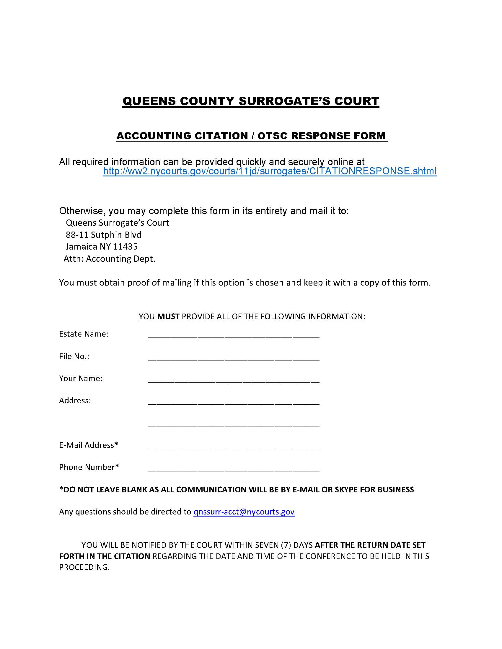 Accounting Citation-OTSC Response Form | Pdf Fpdf Docx | New York