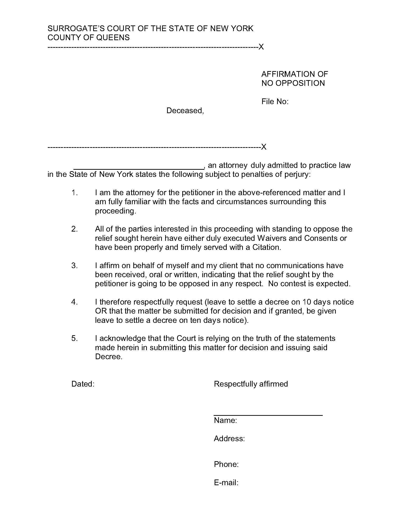 Affirmation Of No Opposition (Citation) | Pdf Fpdf Docx | New York