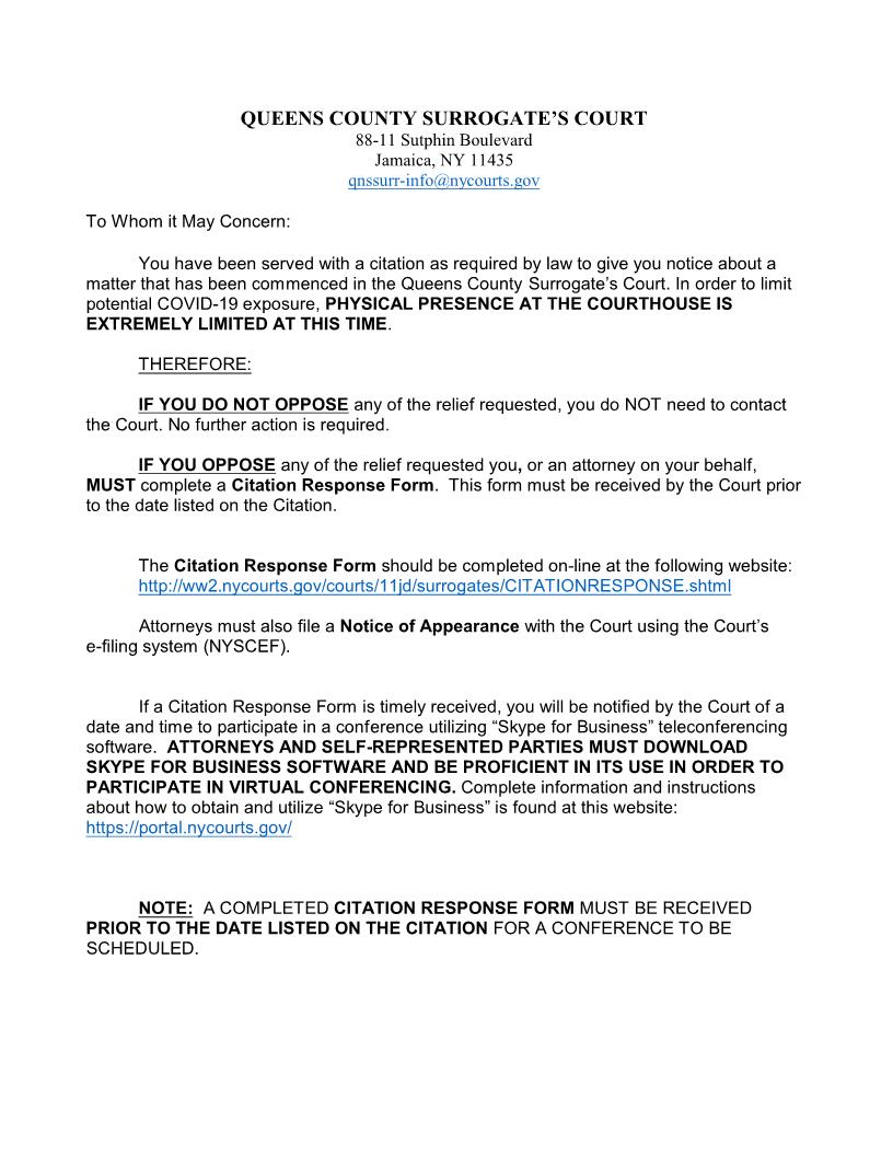 Appearance Notice (COVID) | Pdf Fpdf Docx | New York