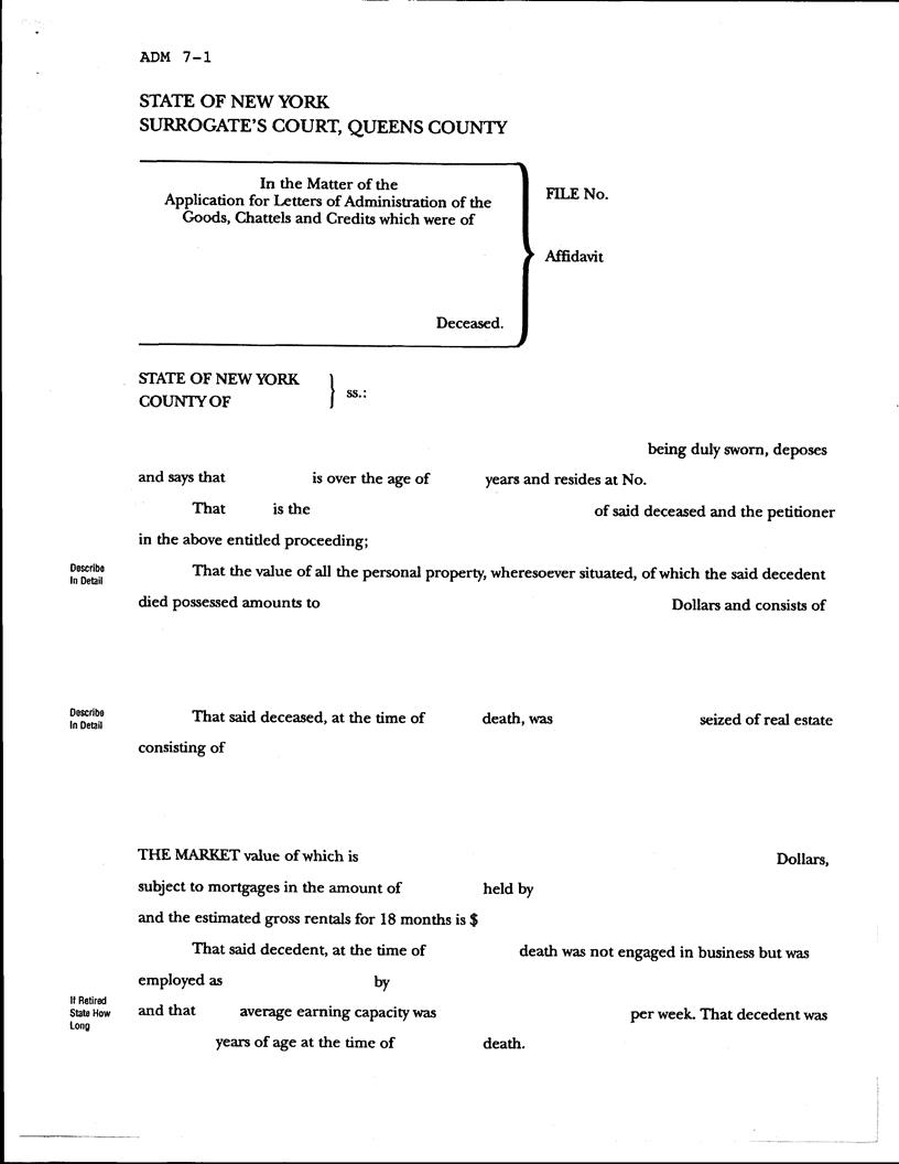 Bond Affidavit. {ADM 7-1} | Pdf Fpdf Docx | New York