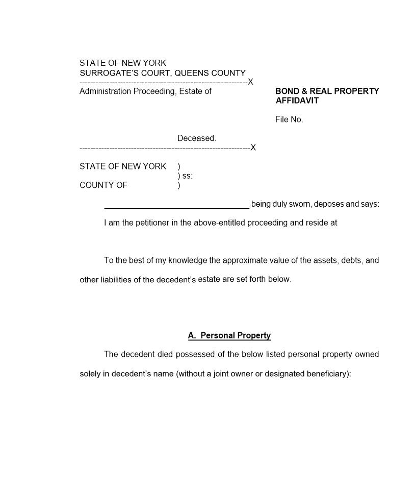 Bond And Real Property Affidavit {QNS BRPA} | Pdf Fpdf Docx | New York