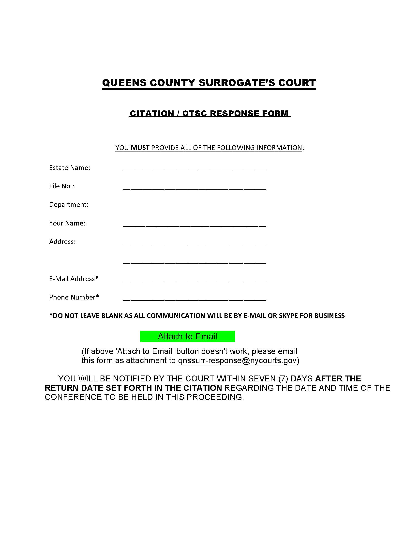 Citation-OTSC Response Form | Pdf Fpdf Docx | New York