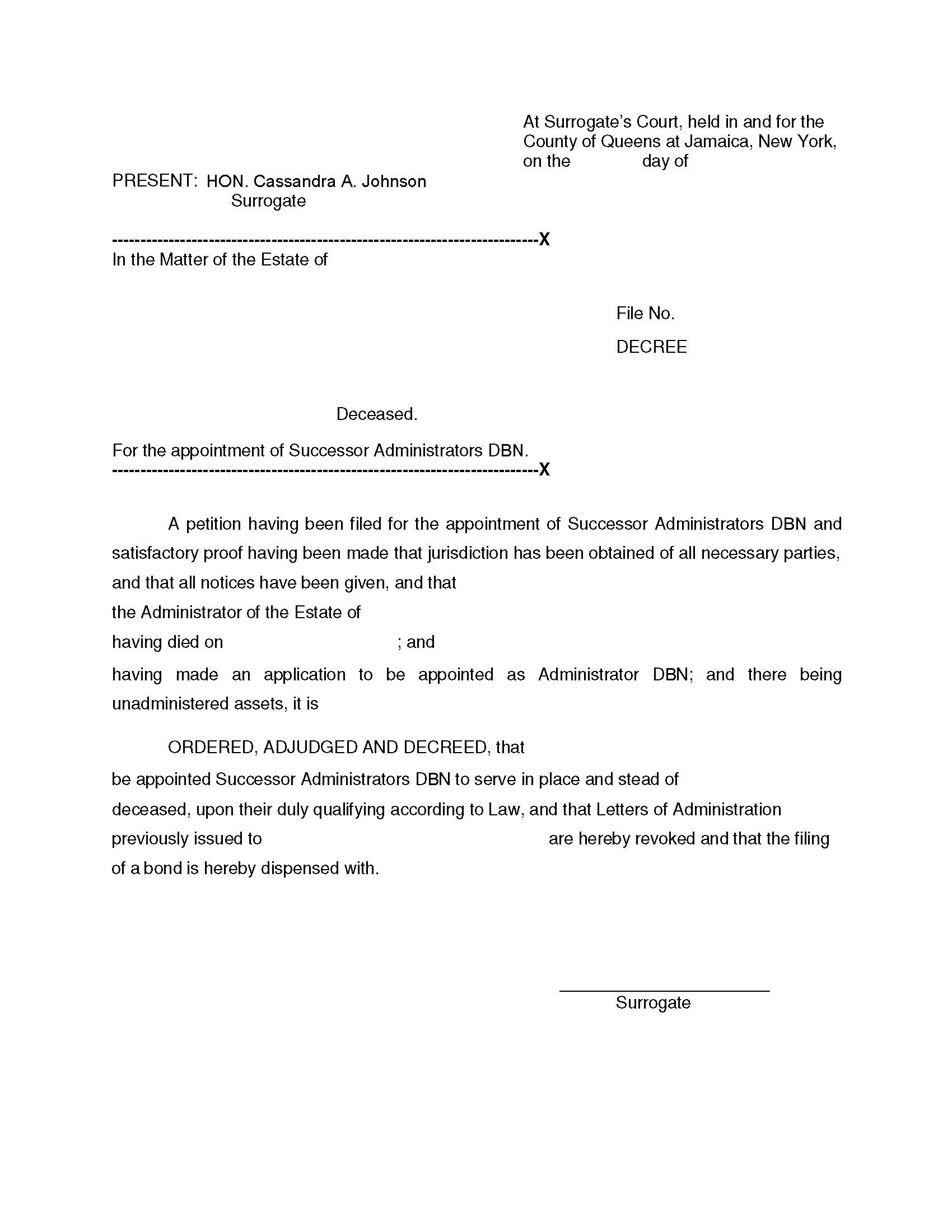 Decree (For The Appointment Of Successor Administrators DBN) | Pdf Fpdf Doc Docx | New York