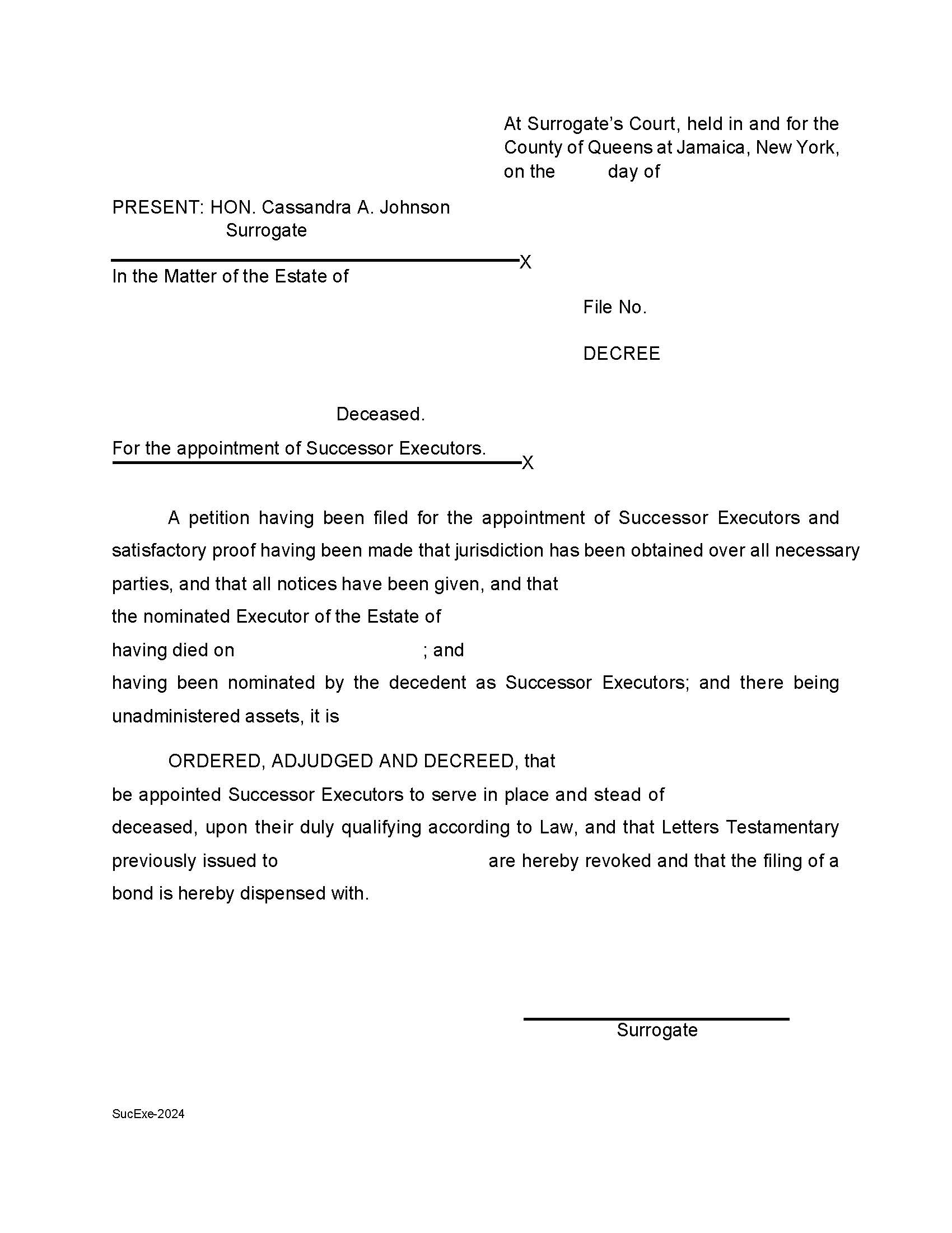 Decree (For The Appointment Of Successor Executors) | Pdf Fpdf Doc Docx | New York