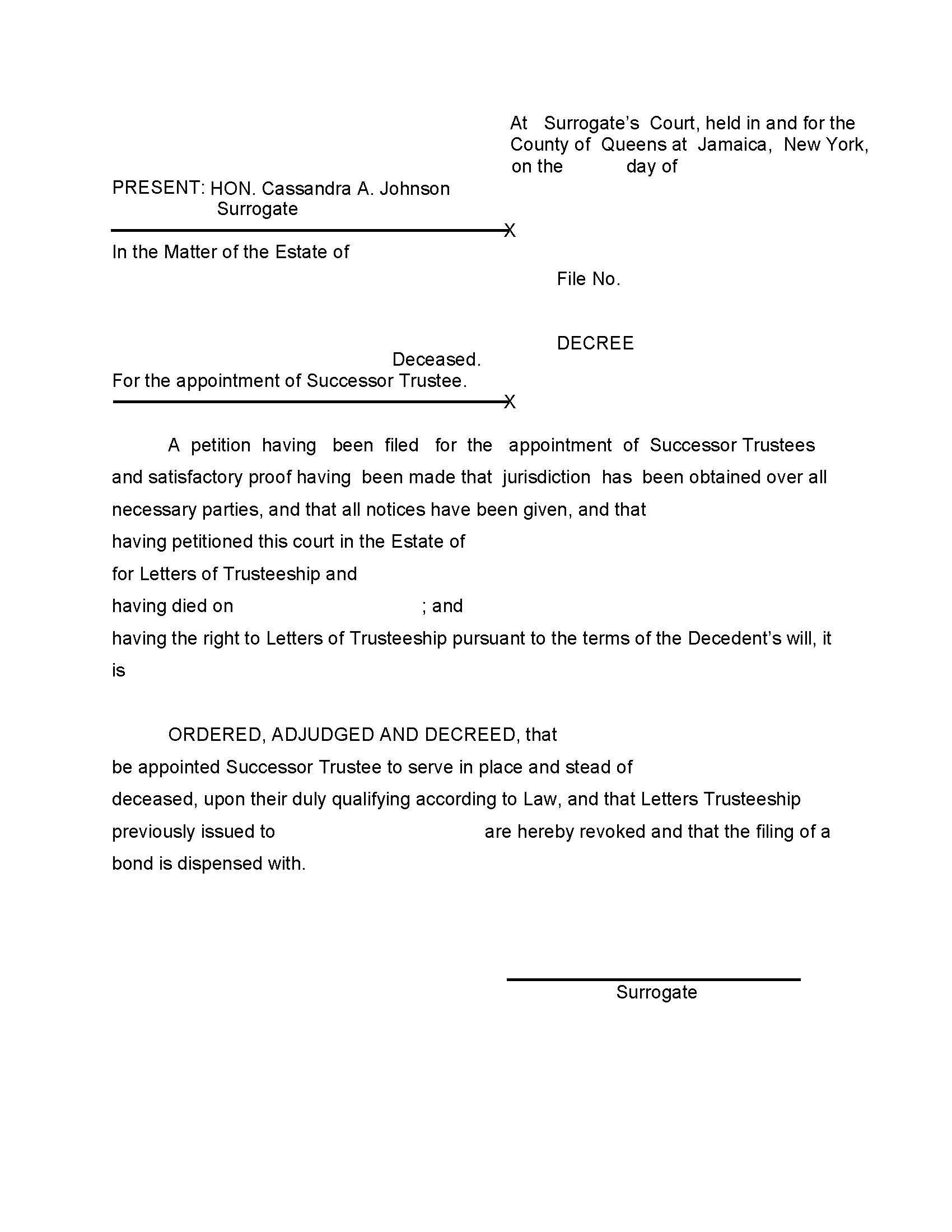Decree (For The Appointment Of Successor Trustee) | Pdf Fpdf Doc Docx | New York
