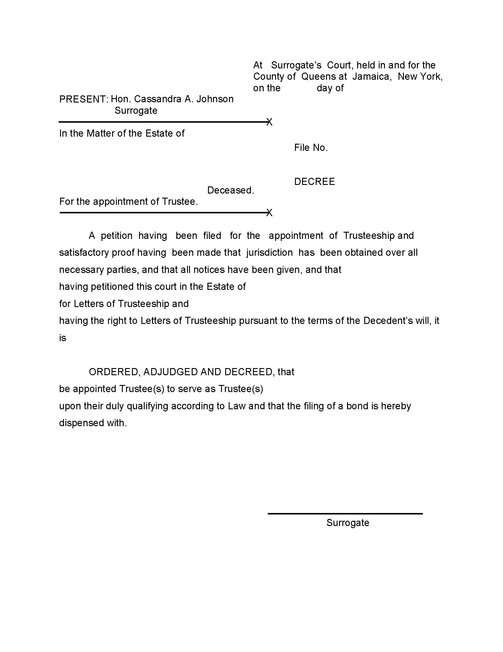 Decree (For The Appointment Of Trustee) | Pdf Fpdf Doc Docx | New York