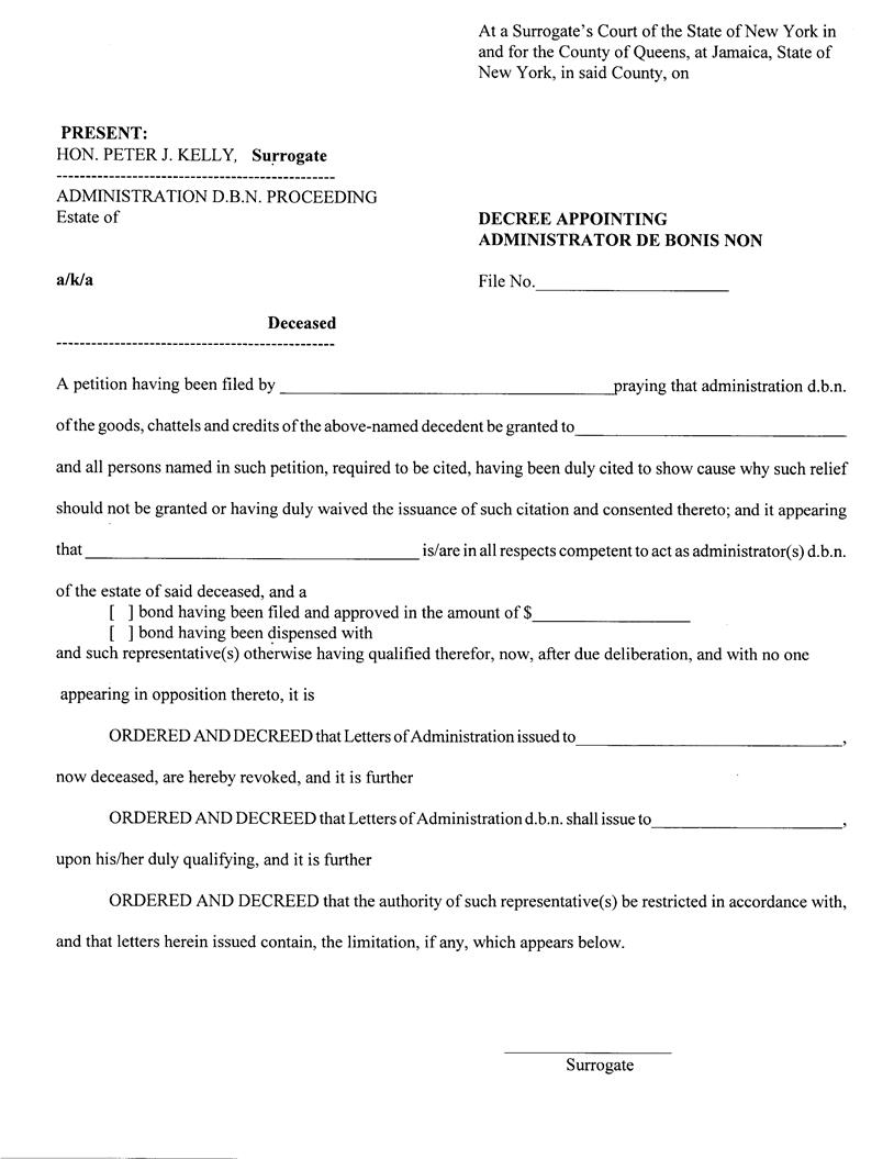 Decree Appointing Administrator De Bonis Non | Pdf Fpdf Docx | New York