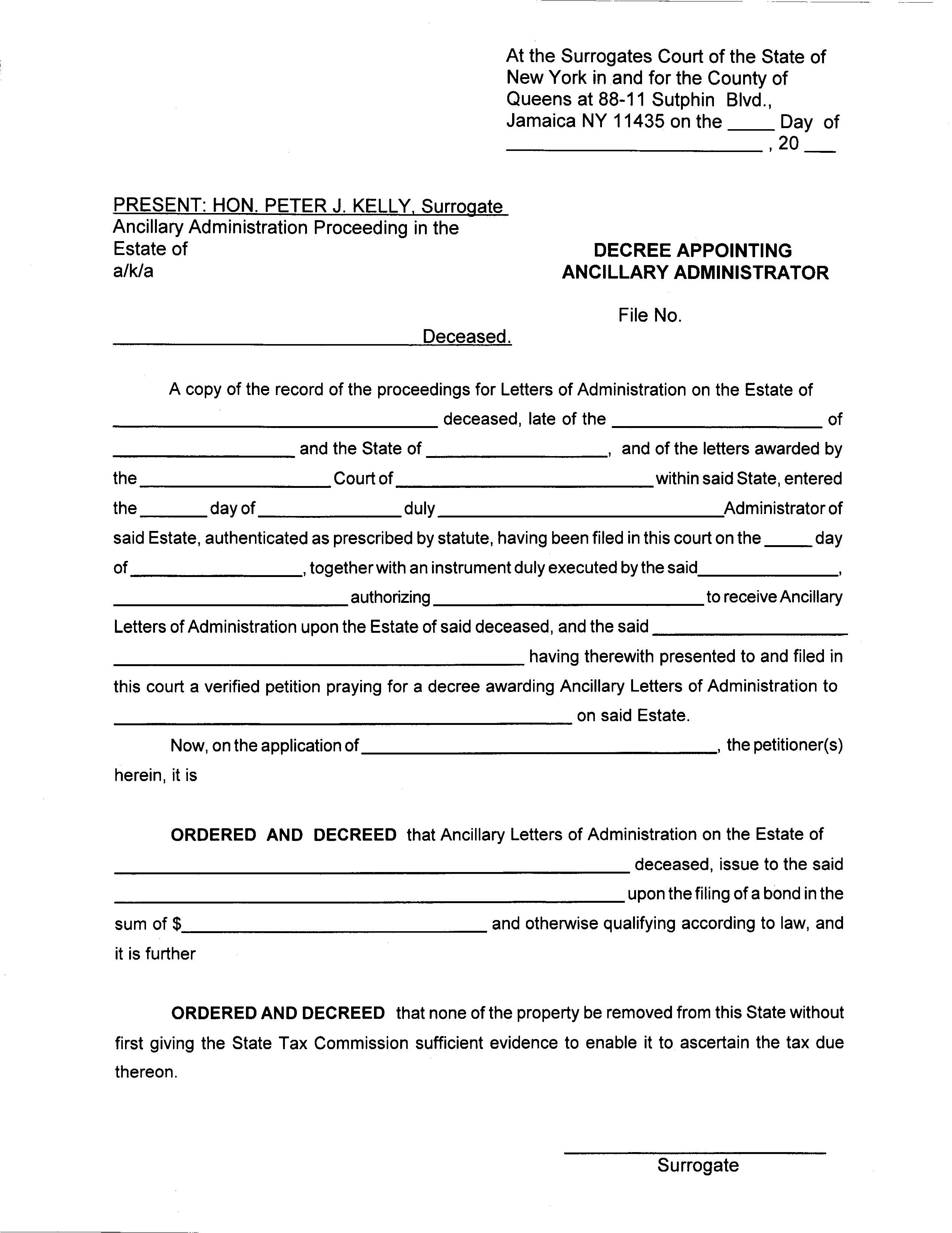 Decree Appointing Ancillary Administrator | Pdf Fpdf Docx | New York