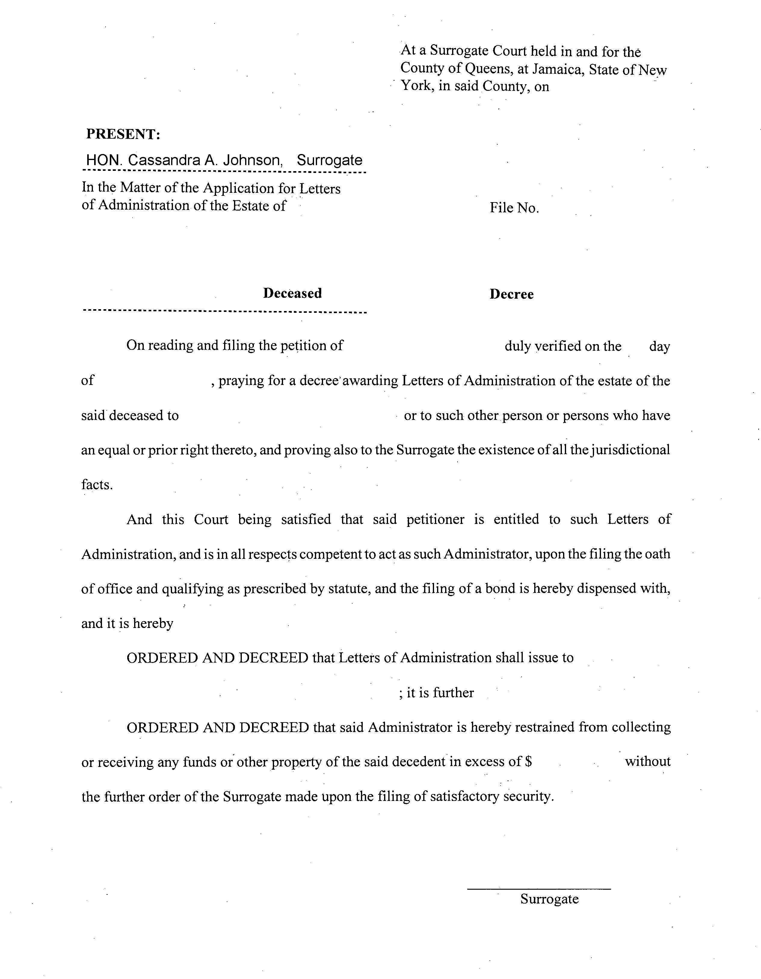 Decree Awarding Letters Of Administration | Pdf Fpdf Doc Docx | New York