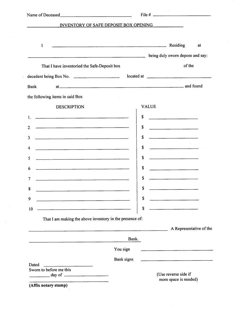 Inventory Of Safe Deposit Box Opening | Pdf Fpdf Docx | New York