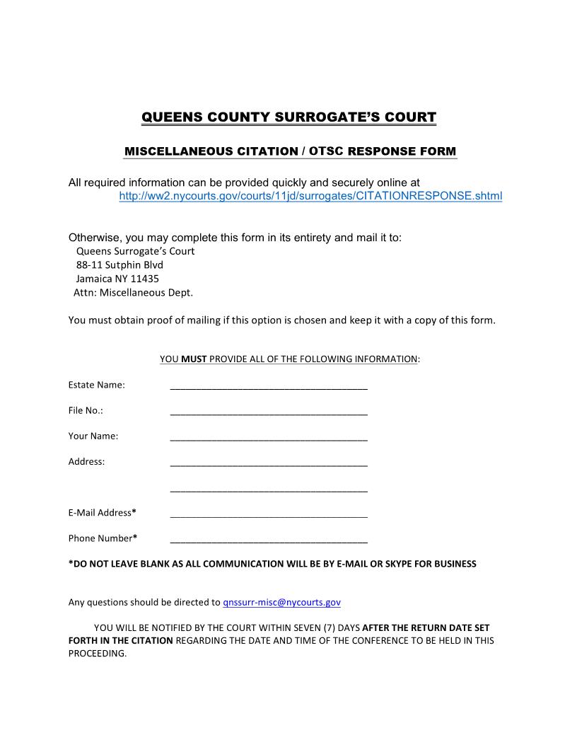 Miscellaneous Citation-OTSC Response Form | Pdf Fpdf Docx | New York