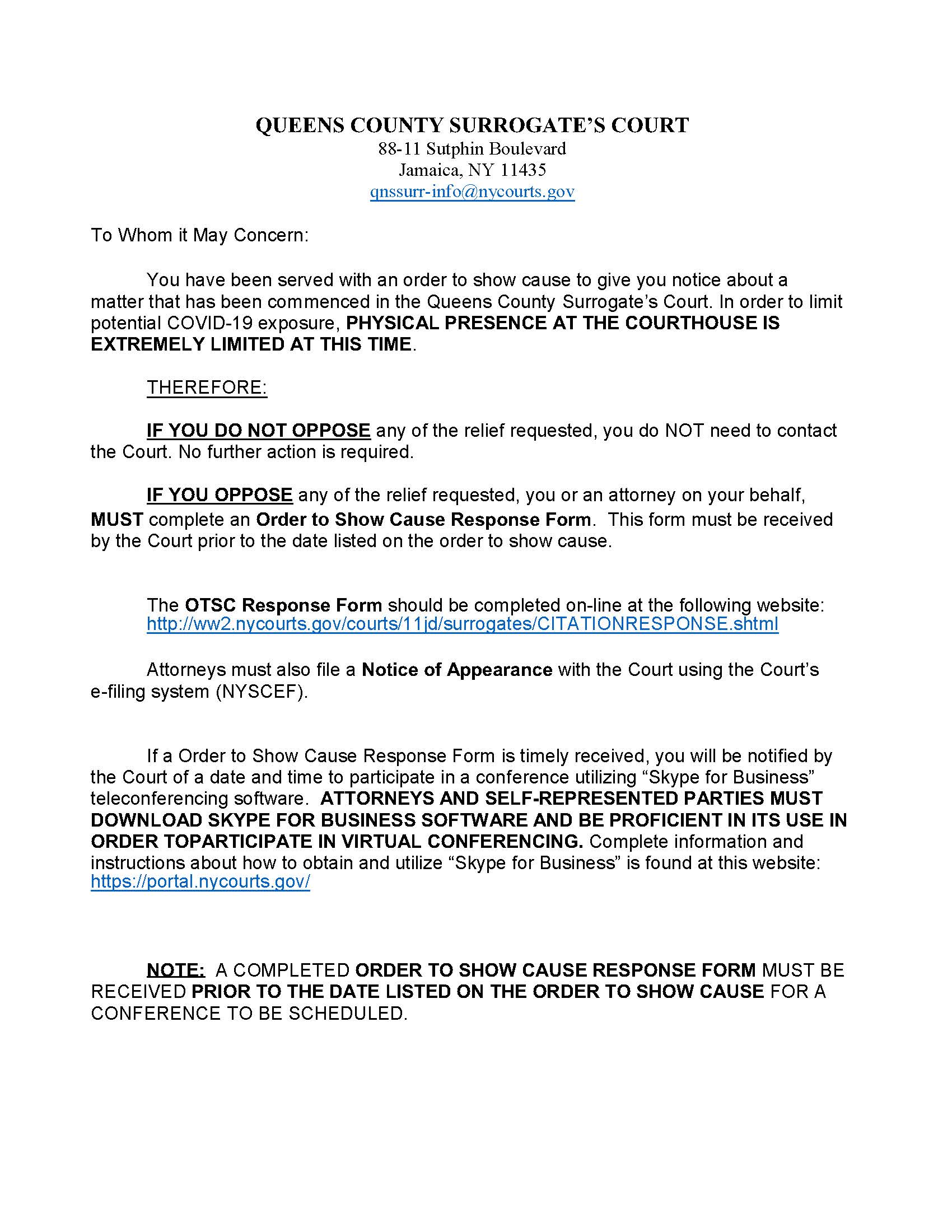 OTSC Notice (COVID) | Pdf Fpdf Docx | New York
