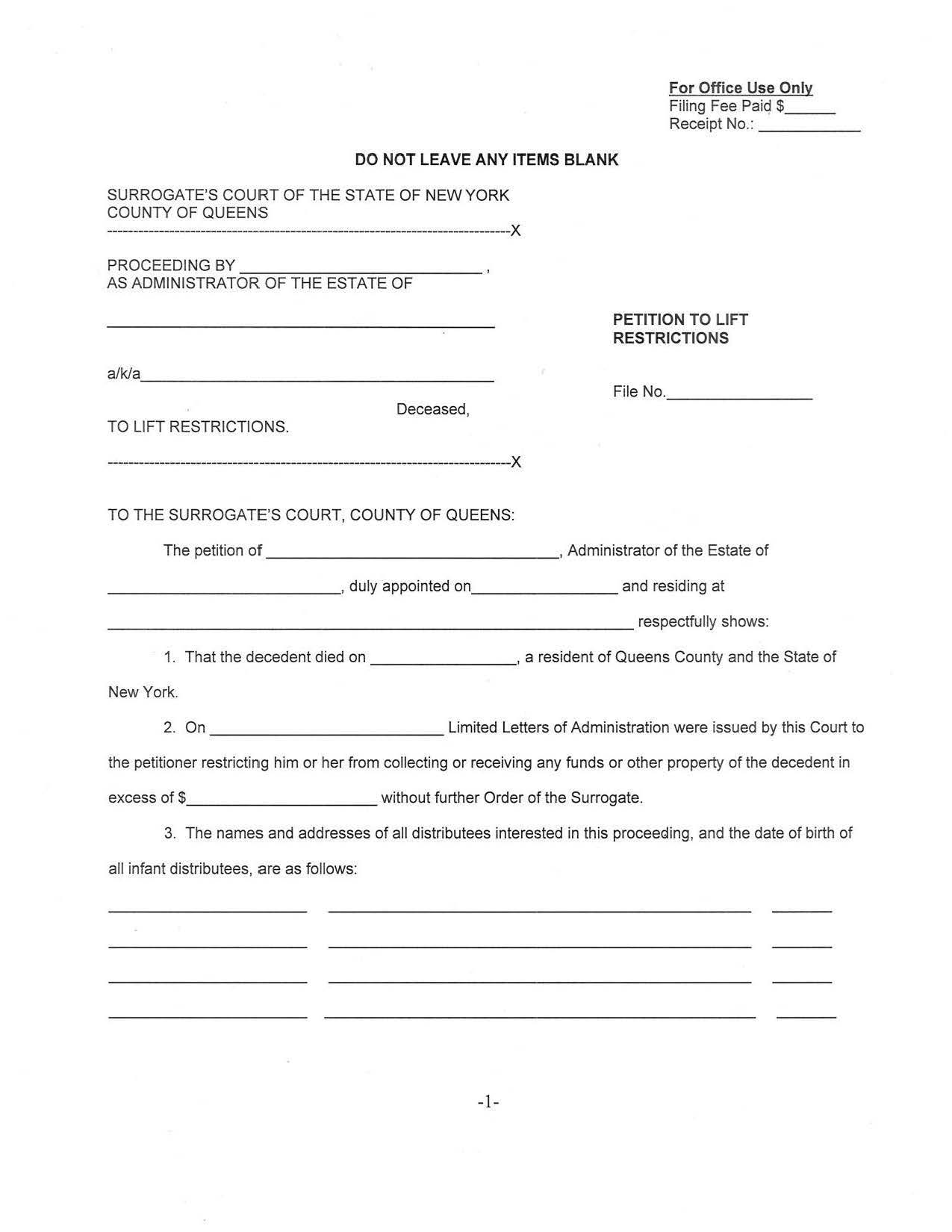 Order (To Lift Restrictions-Wrongful Death) | Pdf Fpdf Docx | New York