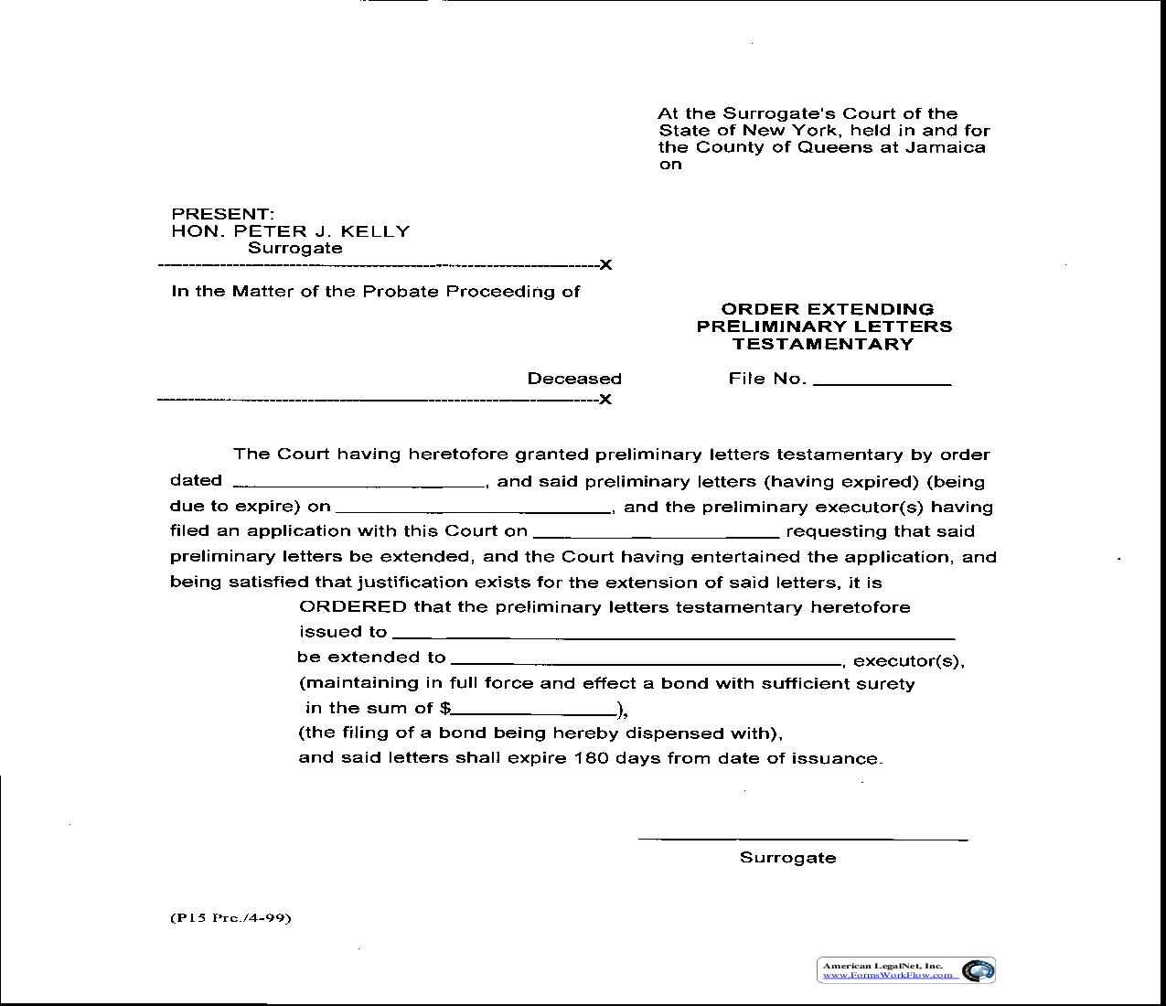 Order Extending Preliminary Letters Testamentary | Pdf Fpdf Doc Docx | New York