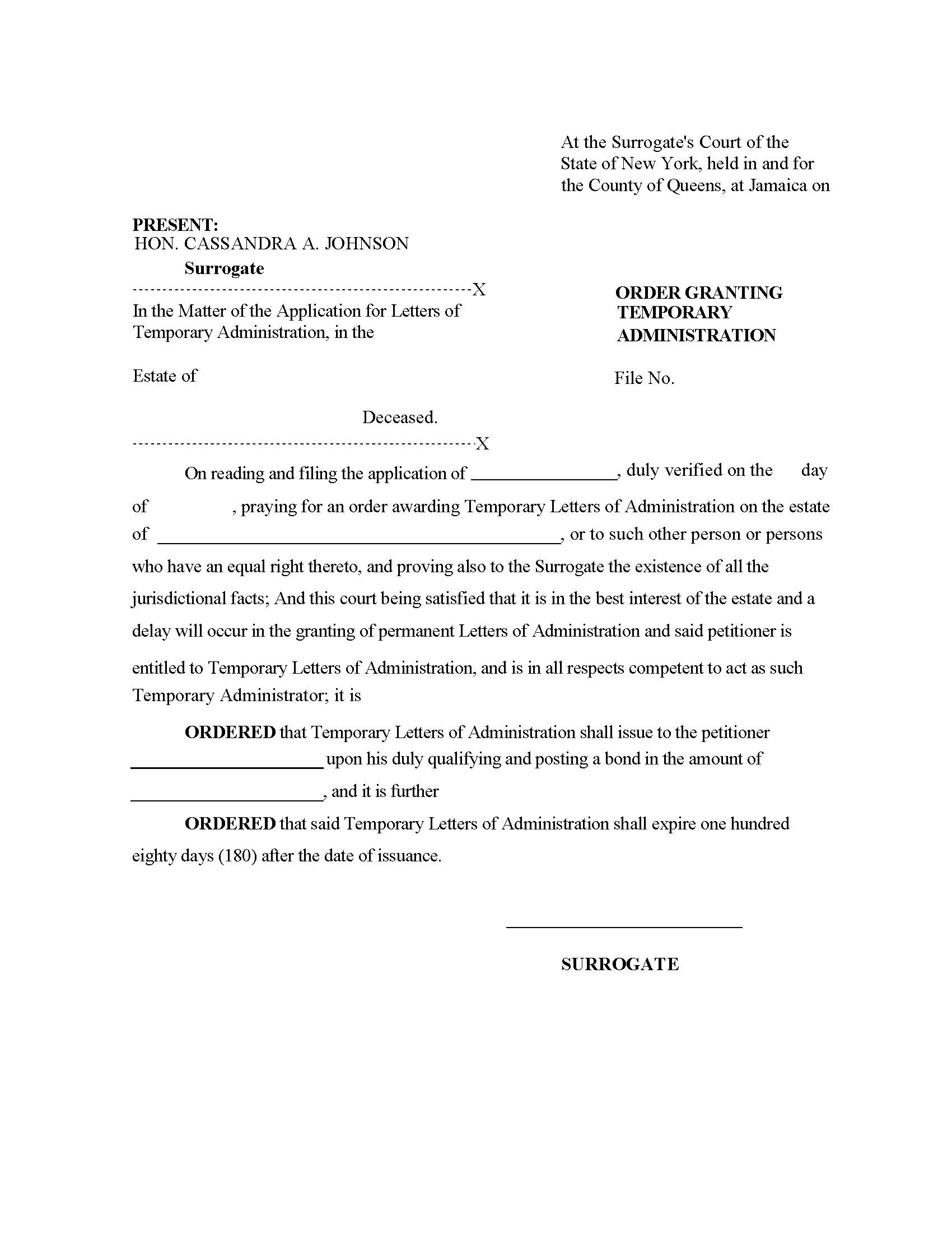 Order Granting Temporary Administration | Pdf Fpdf Doc Docx | New York