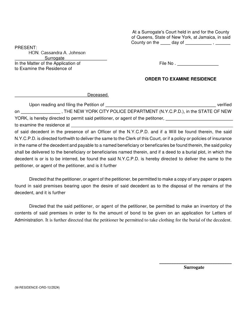 Order To Examine Residence | Pdf Fpdf Doc Docx | New York