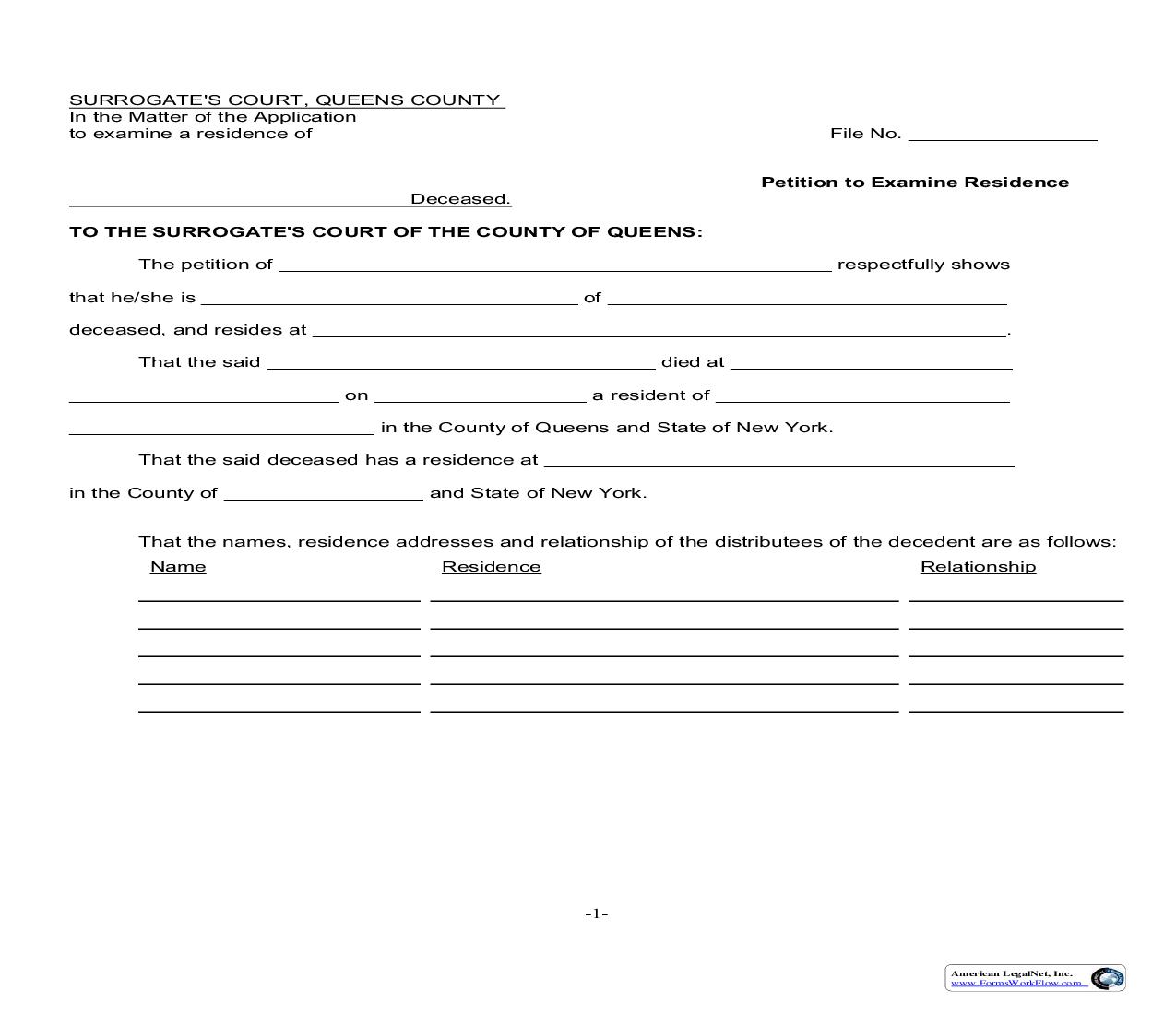 Petition To Examine Residence | Pdf Fpdf Doc Docx | New York