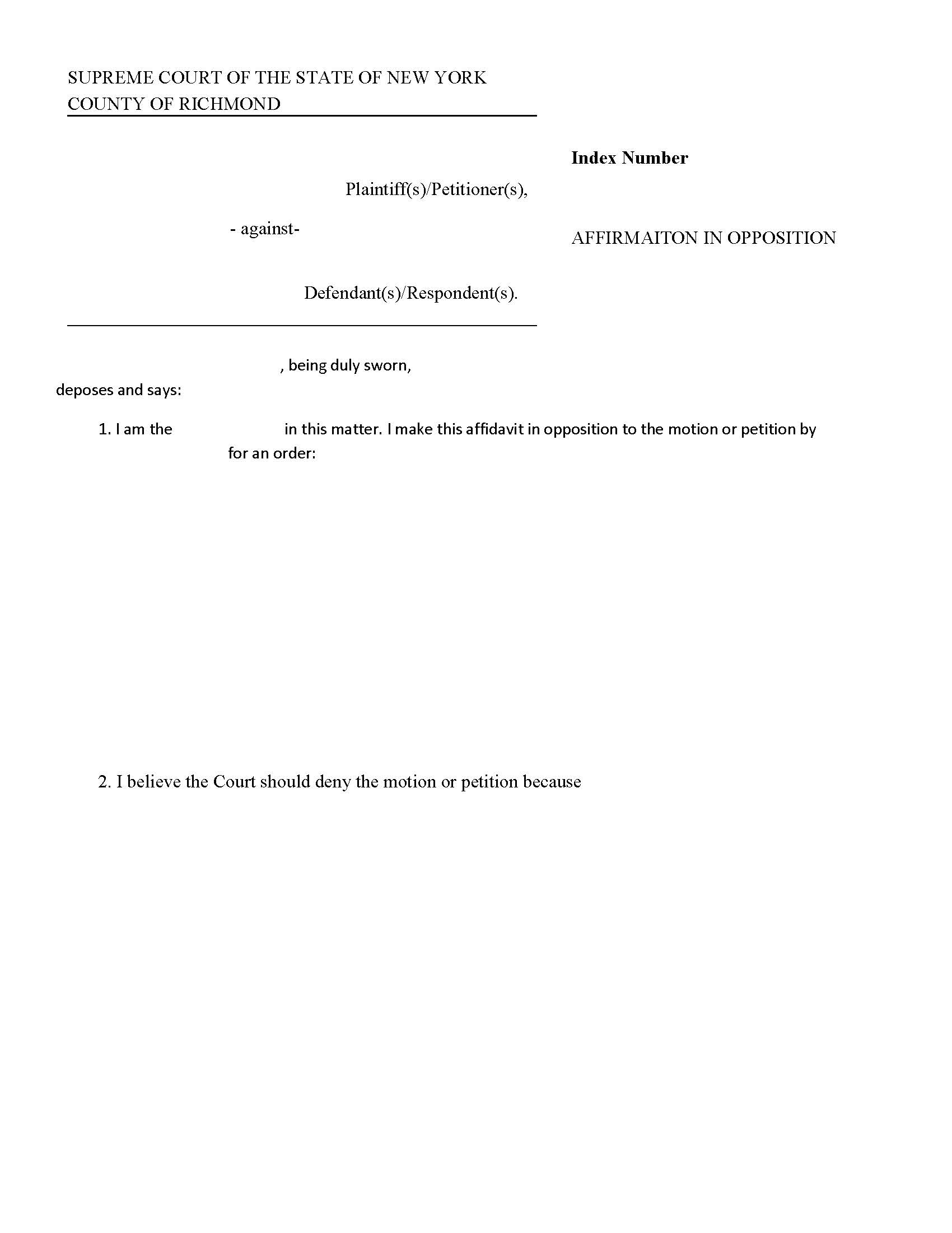 Affirmation In Opposition (With Affirmation Of Service) | Pdf Fpdf Docx | New York