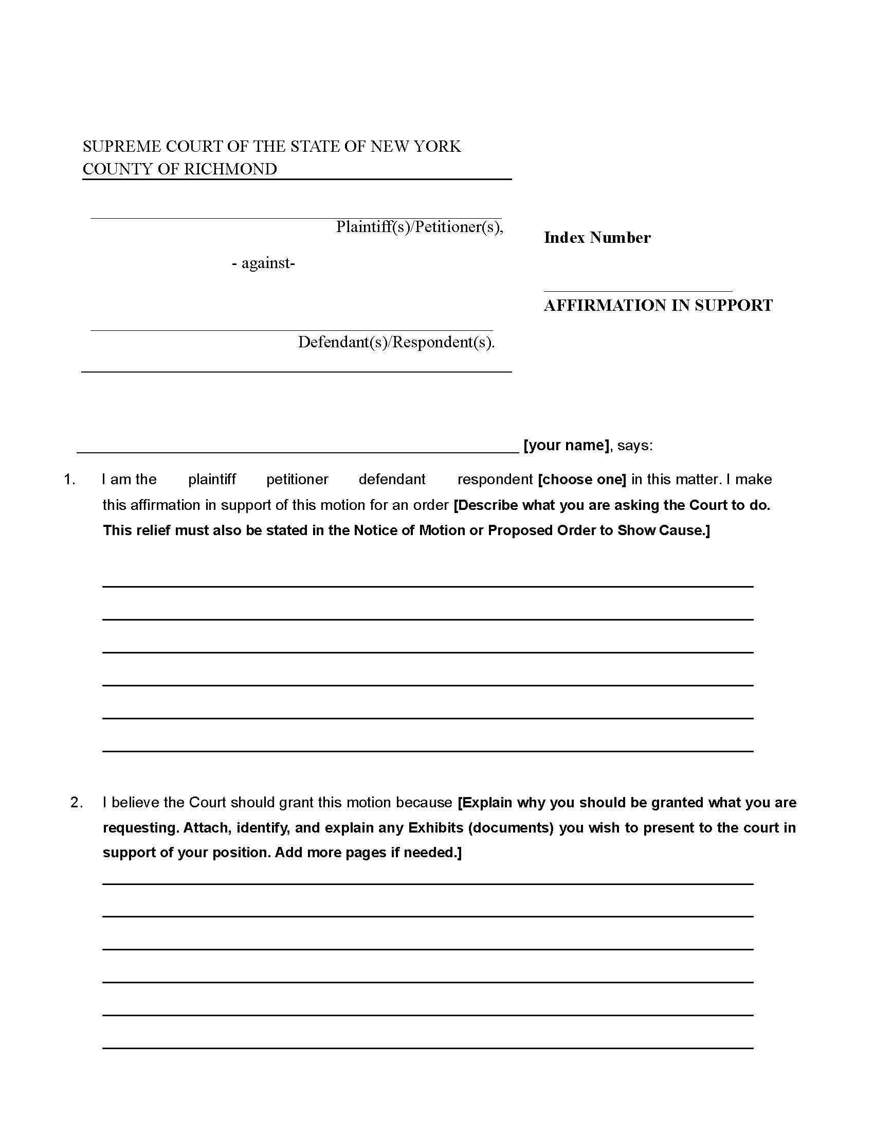 Affirmation In Support | Pdf Fpdf Docx | New York