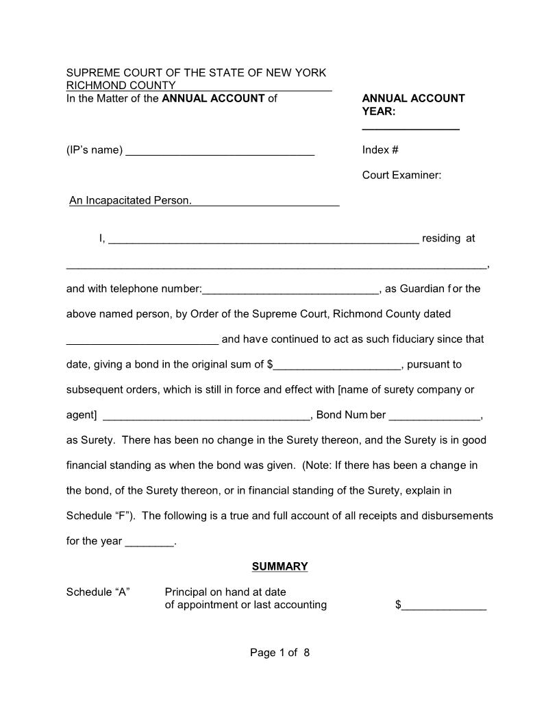 Annual Account (Incapacitated Person) | Pdf Fpdf Docx | New York