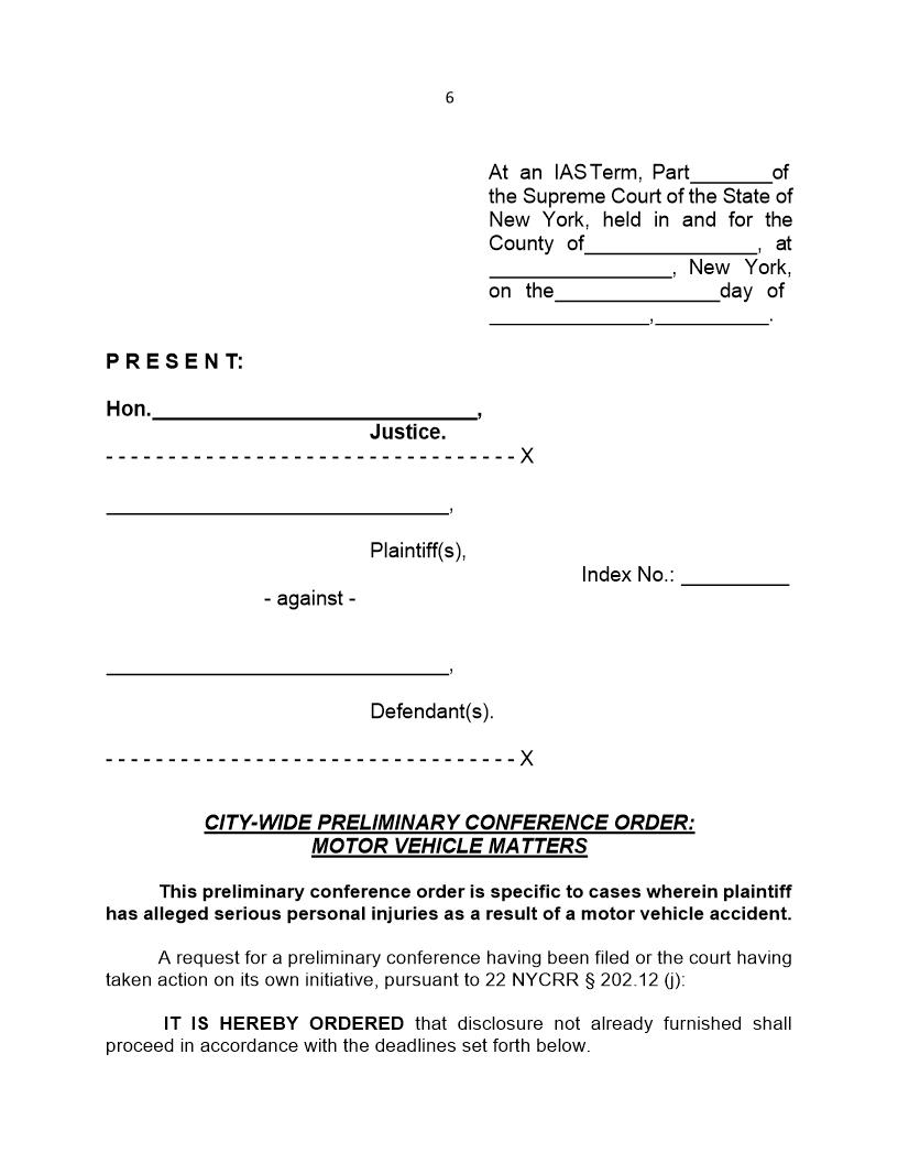 City-Wide Preliminary Conference Order Motor Vehicle Matters (Judge DiDomenico Part 11) | Pdf Fpdf Docx | New York