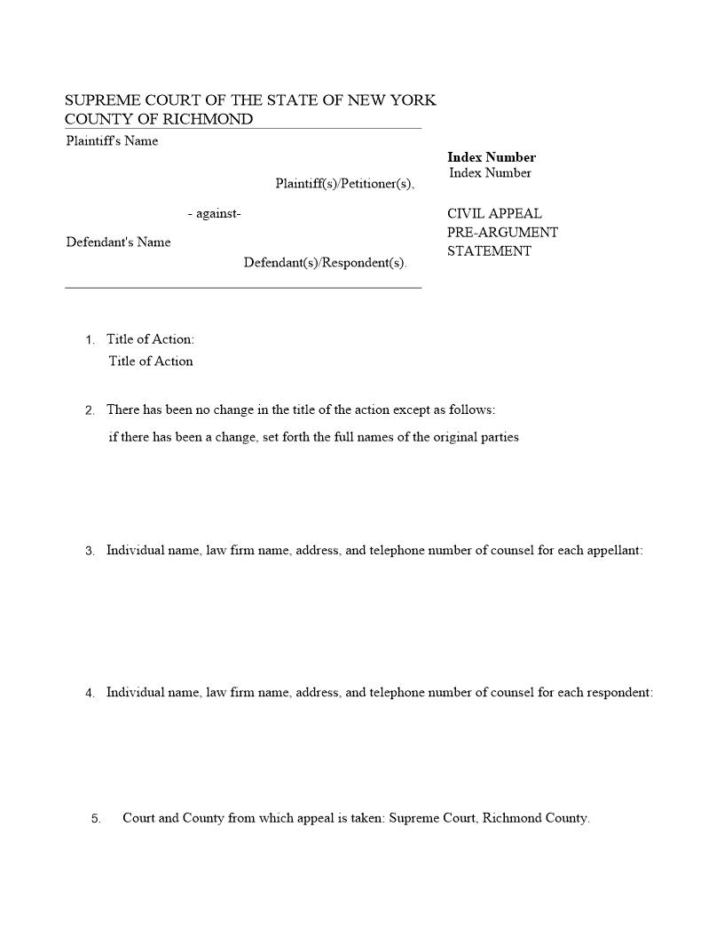 Civil Appeal Pre-Argument Statement | Pdf Fpdf Docx | New York