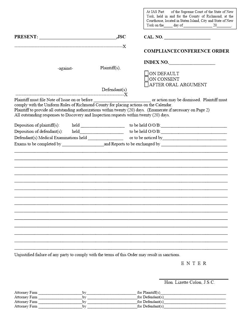 Compliance Conference Order (Judge Colon) | Pdf Fpdf Docx | New York