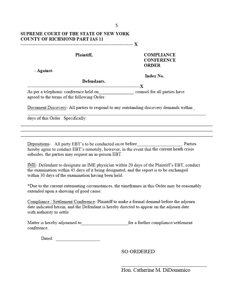 Compliance Conference Order (Judge DiDomenico Part 11) | Pdf Fpdf Docx | New York
