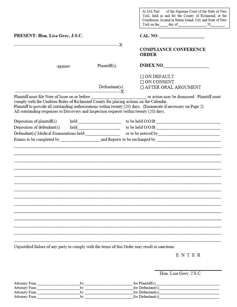 Compliance Conference Order (Judge Grey) | Pdf Fpdf Docx | New York
