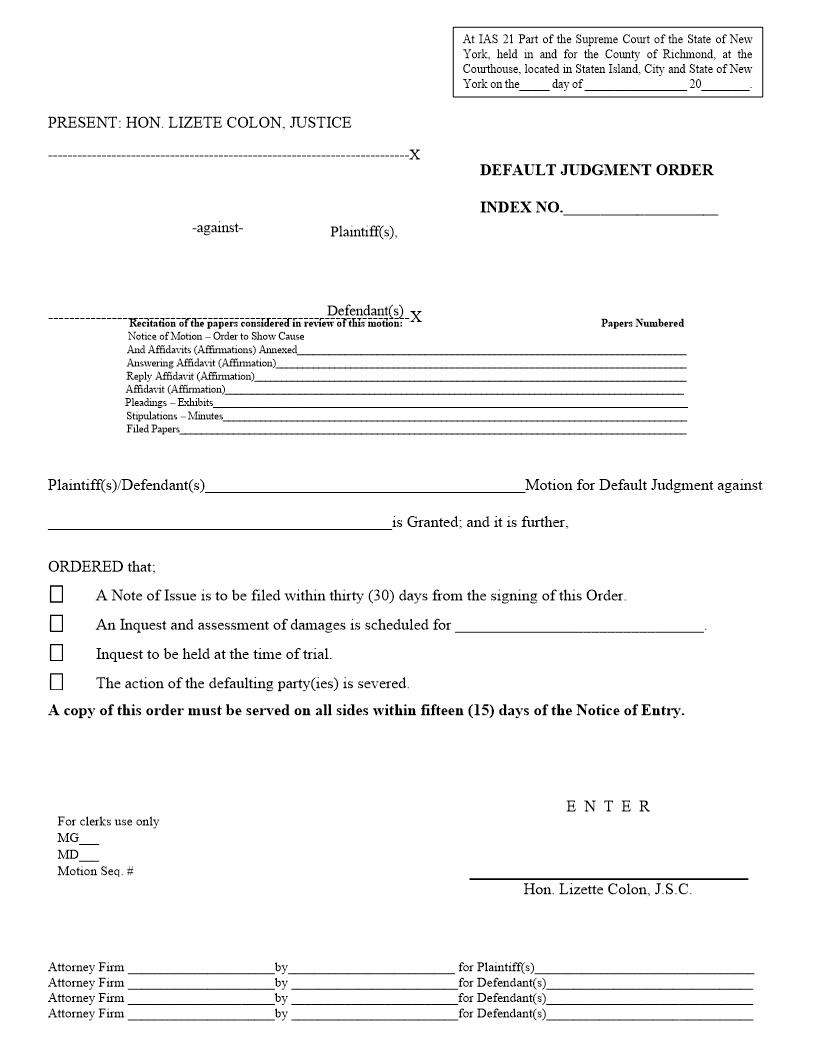 Default Judgment Order (Judge Colon) | Pdf Fpdf Docx | New York