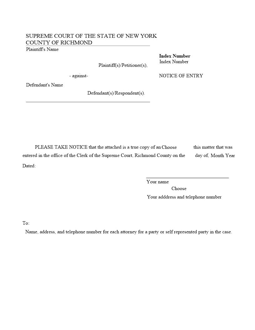 Notice Of Entry | Pdf Fpdf Docx | New York