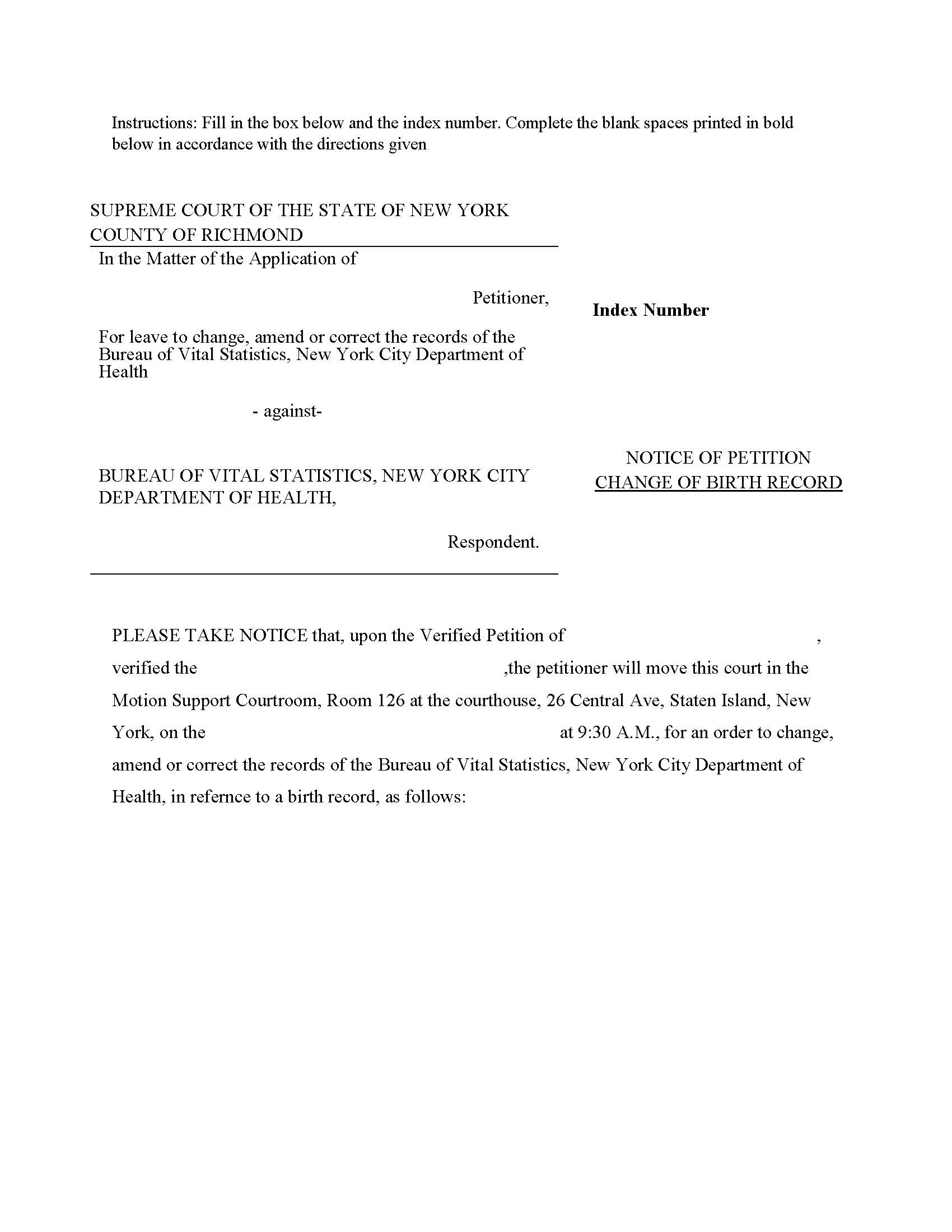 Notice Of Petition Change Of Birth Record | Pdf Fpdf Docx | New York