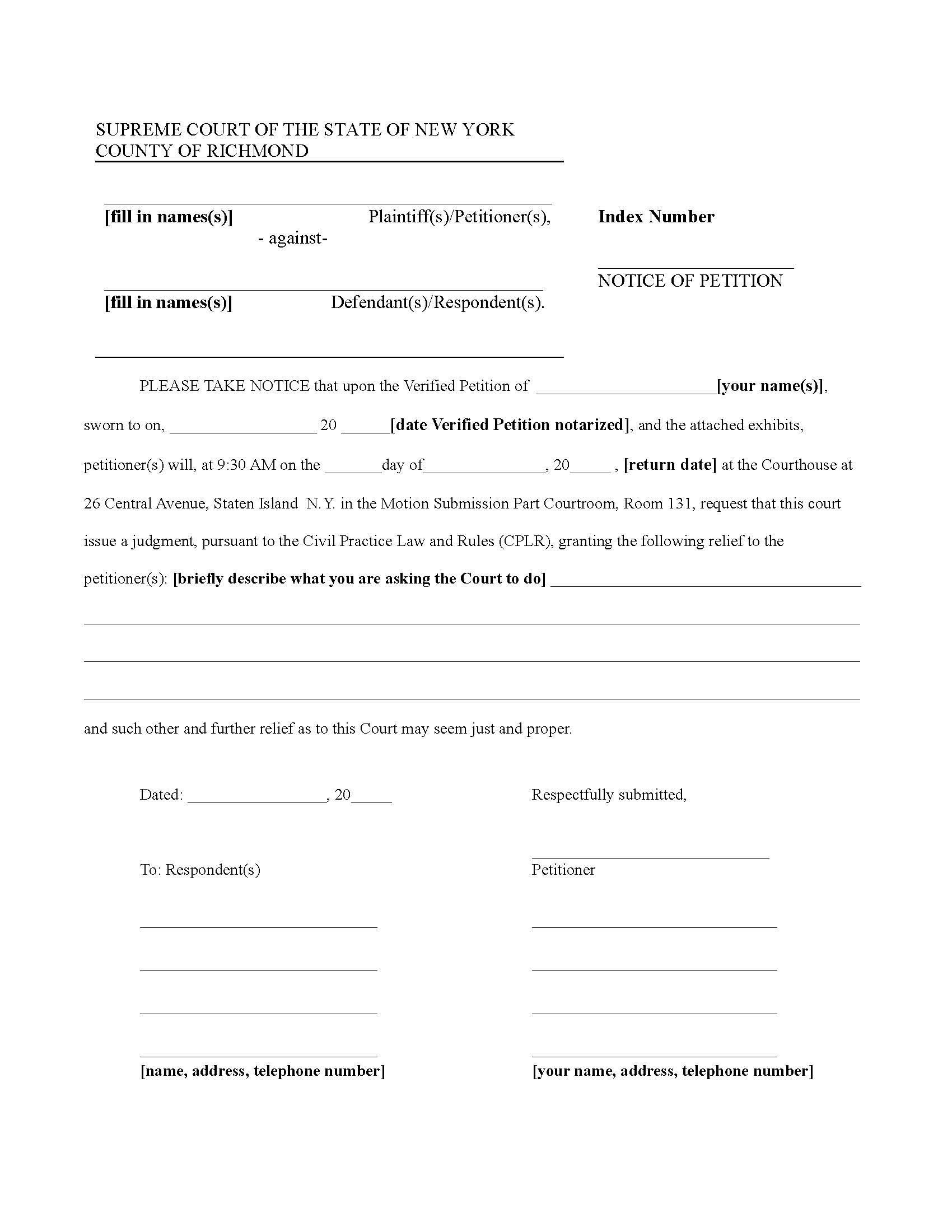 Notice Of Petition | Pdf Fpdf Docx | New York