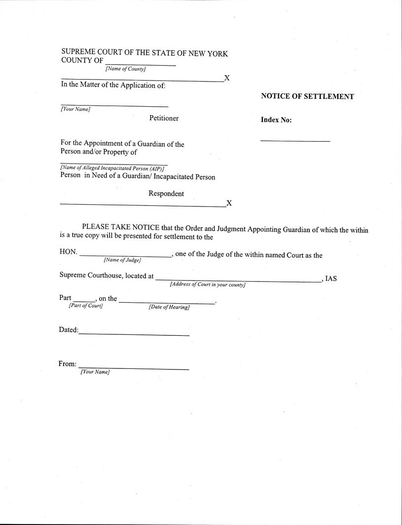 Notice Of Settlement {Incapacitated Person} | Pdf Fpdf Docx | New York