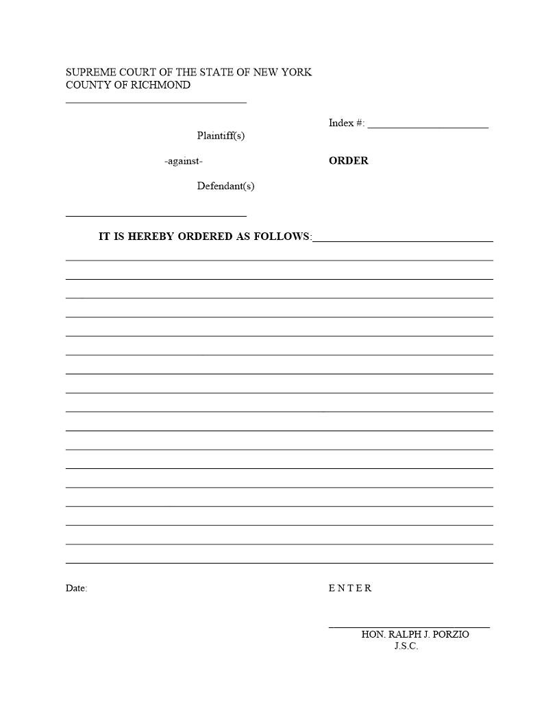 Order (Blank Short Form) (Judge Porzio) | Pdf Fpdf Docx | New York