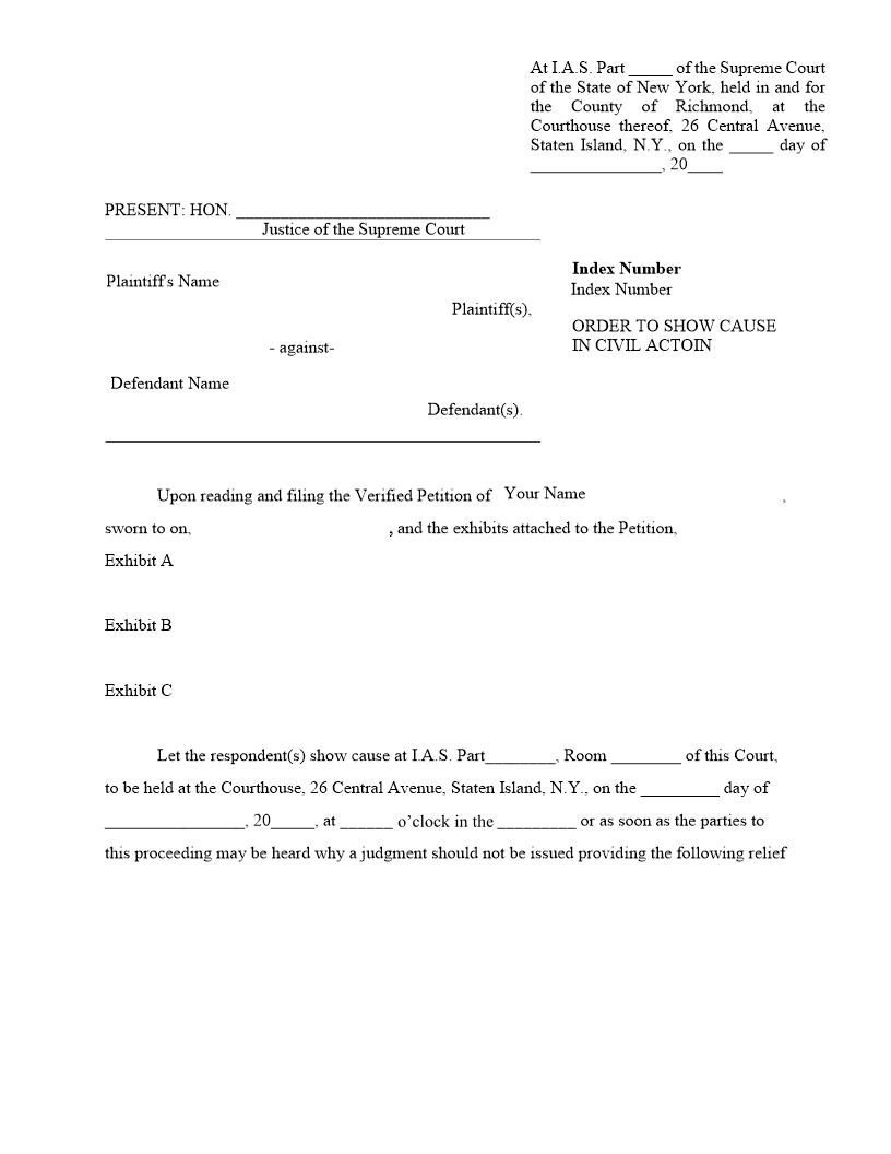 Order To Show Cause In Civil Action (Special Proceeding) | Pdf Fpdf Docx | New York