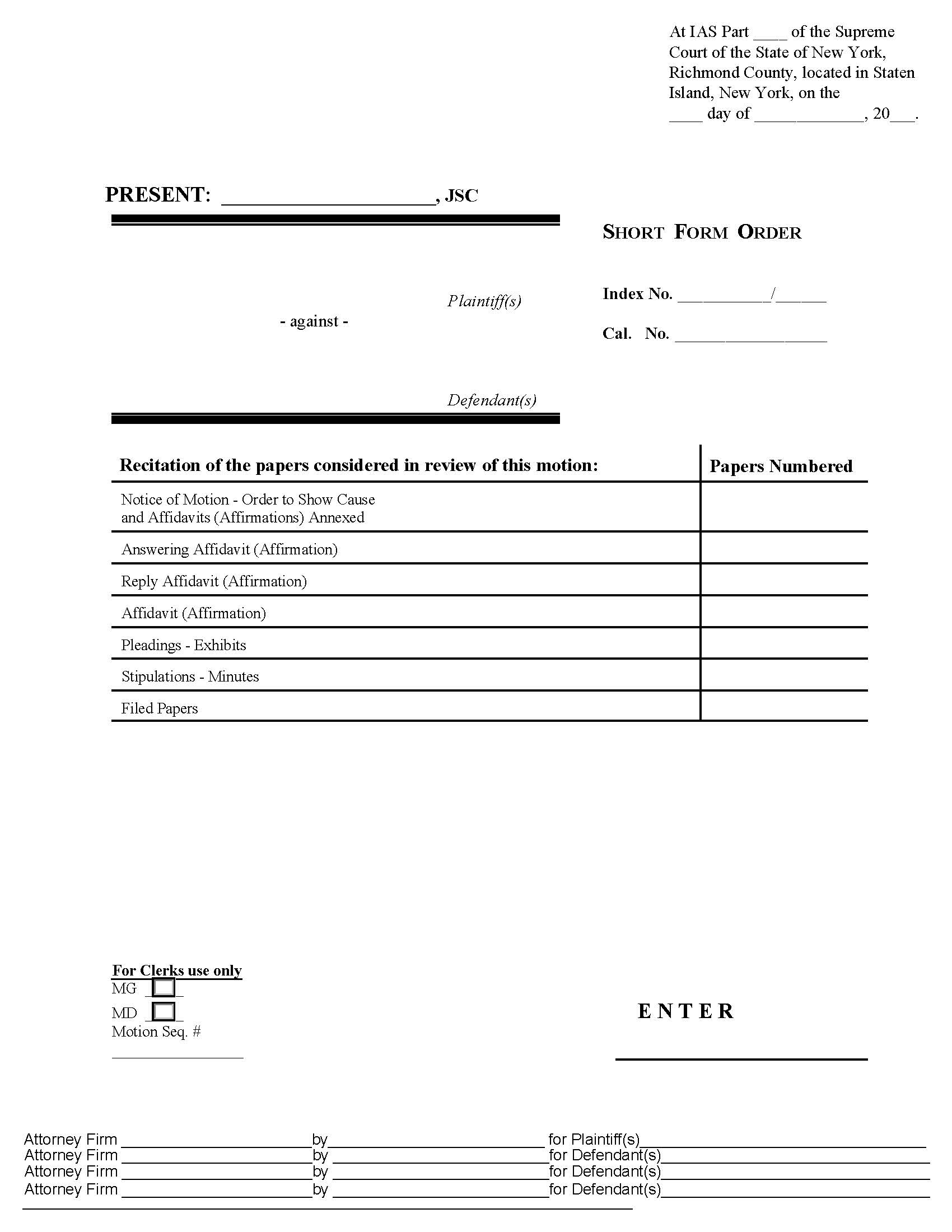 Short Form Order (Judge Grey) | Pdf Fpdf Docx | New York