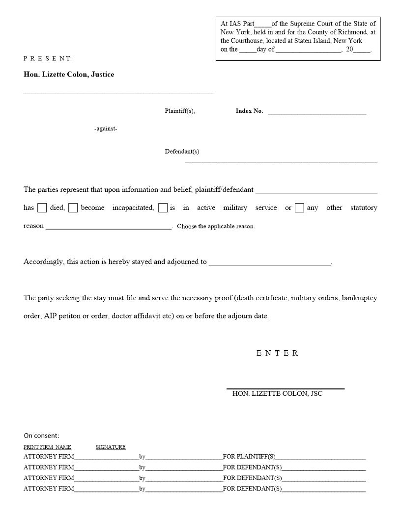 Stay Order (Judge Colon) | Pdf Fpdf Docx | New York