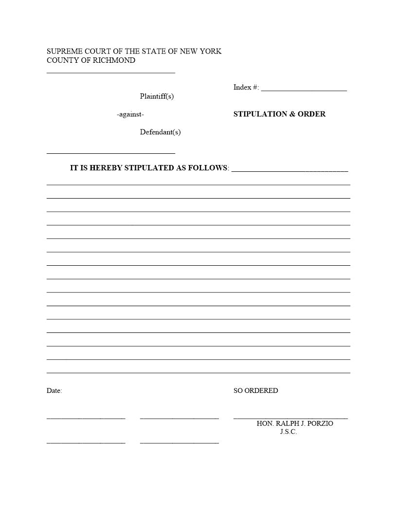 Stipulation And Order (Blank) (Judge Porzio) | Pdf Fpdf Docx | New York