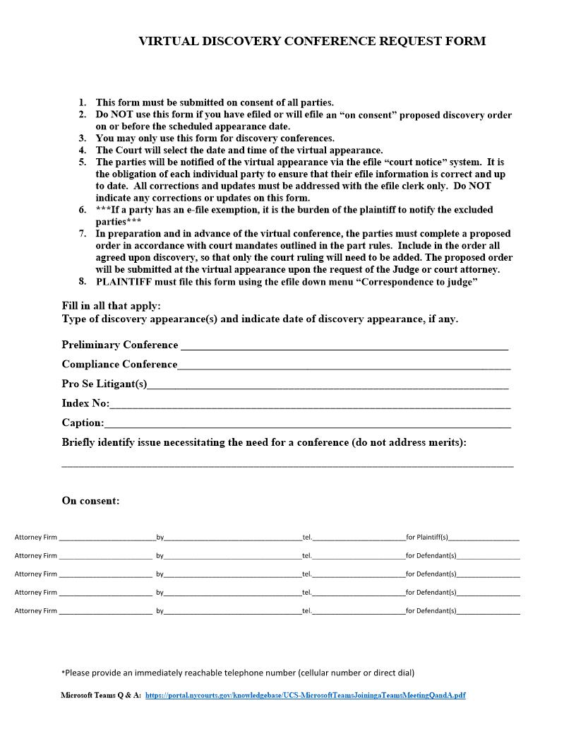Virtual Discovery Conference Request | Pdf Fpdf Docx | New York