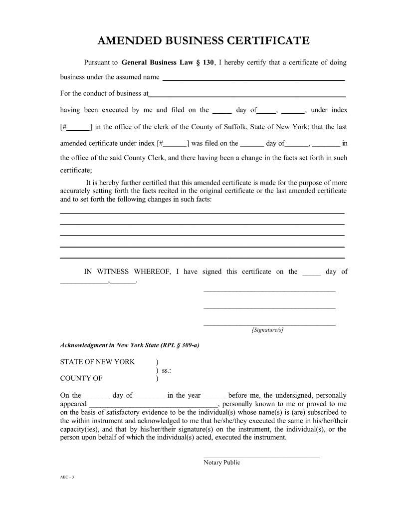 Amended Business Certificate | Pdf Fpdf Docx | New York