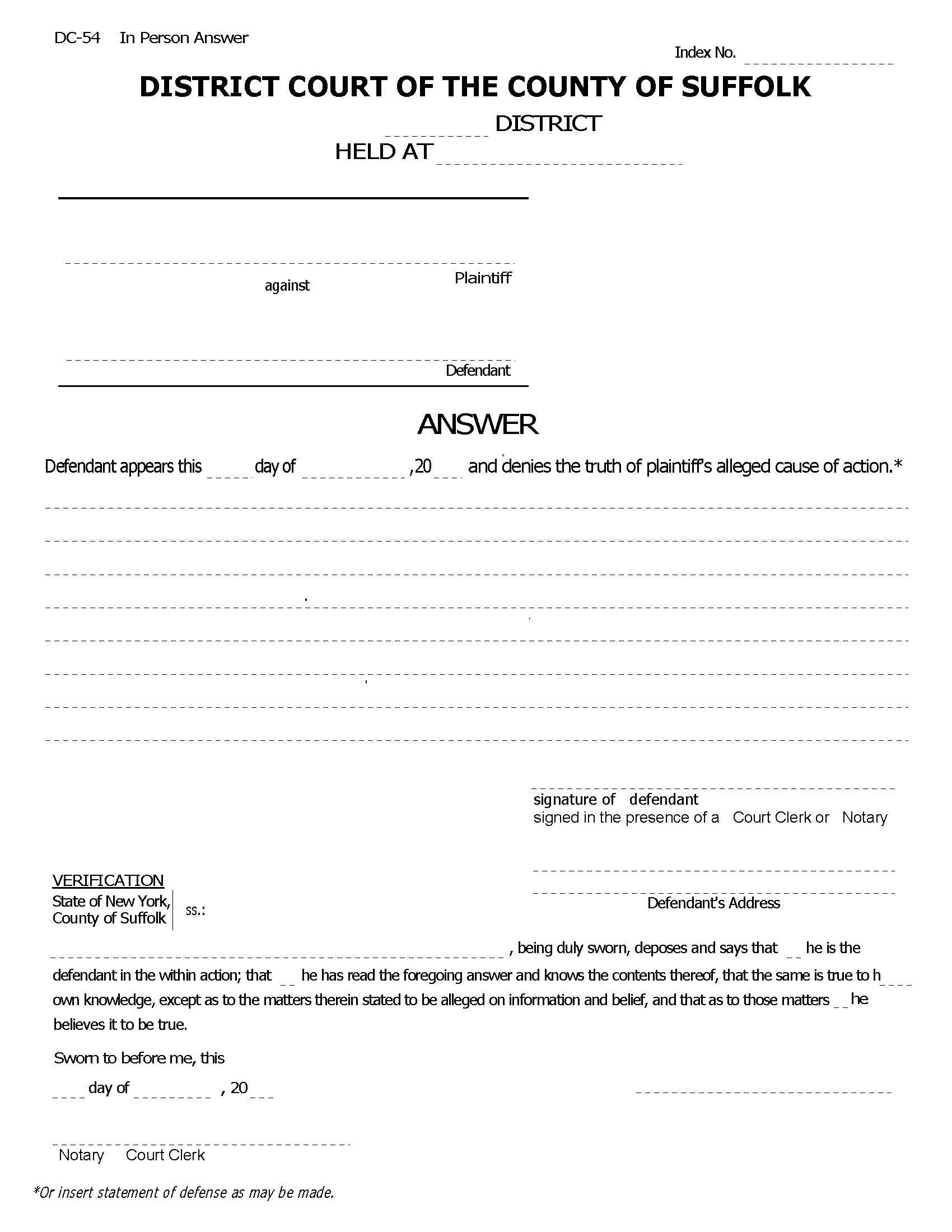 Answer (In Person) {DC-54} | Pdf Fpdf Doc Docx | New York