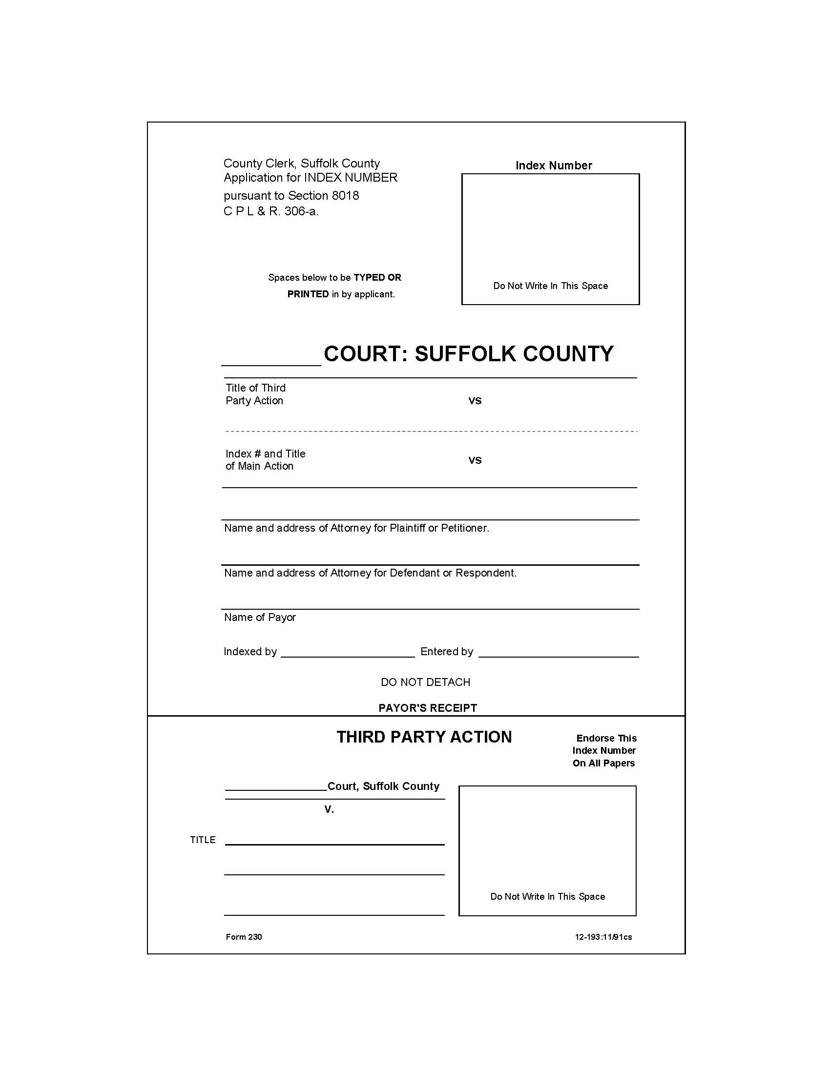 Application For Index Number (Third Party Action) | Pdf Fpdf Doc Docx | New York