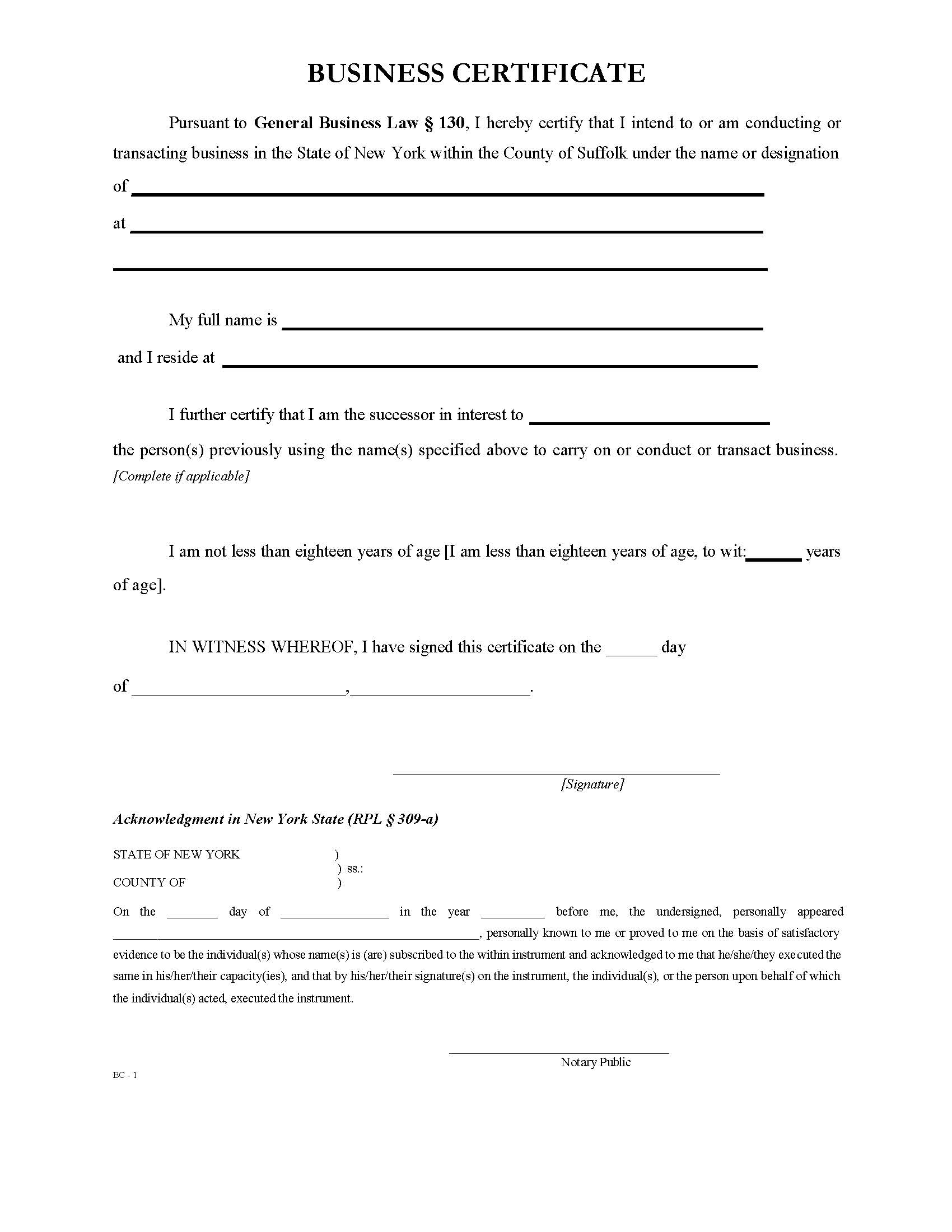 Business Certificate | Pdf Fpdf Docx | New York