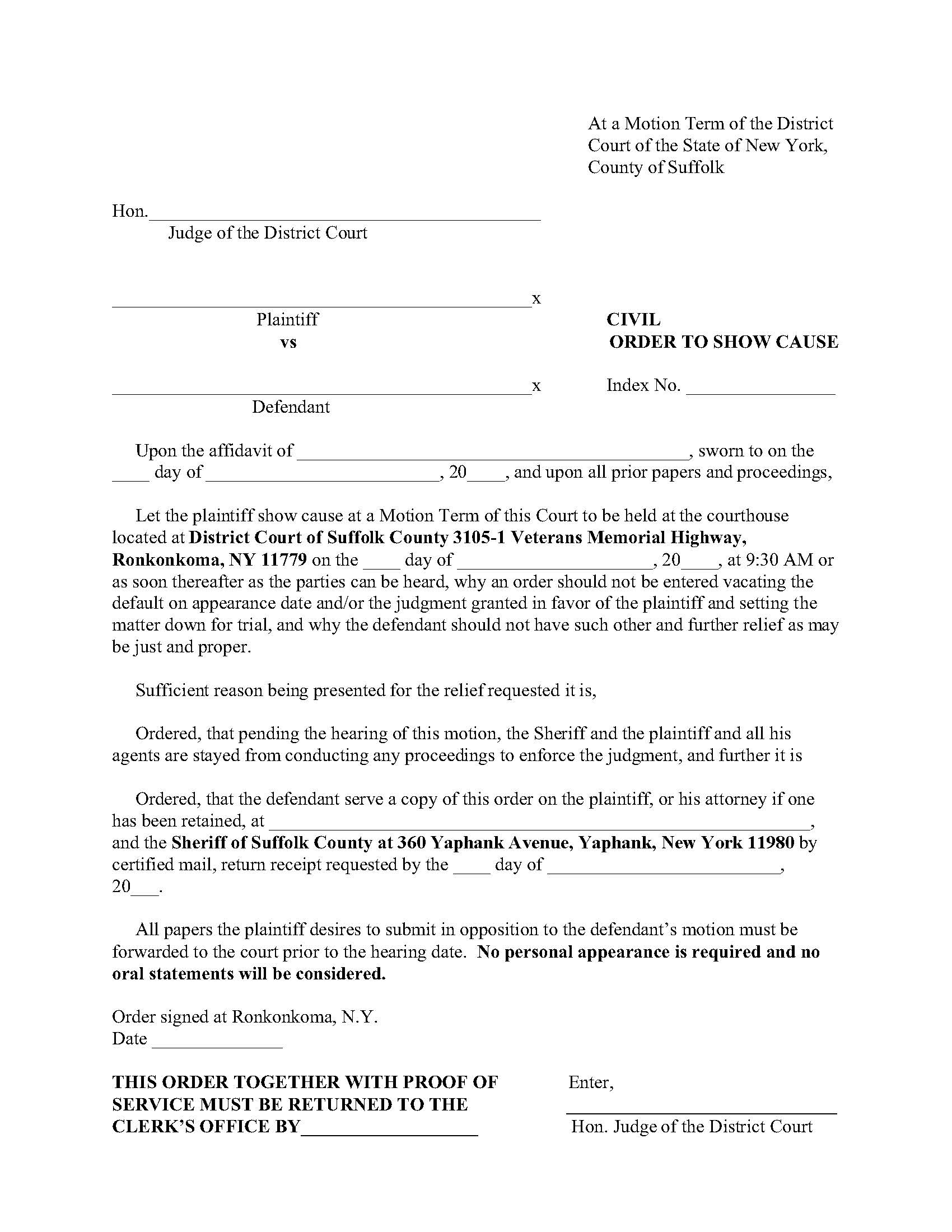 Civil Order To Show Cause {10JD COSC} | Pdf Fpdf Docx | New York