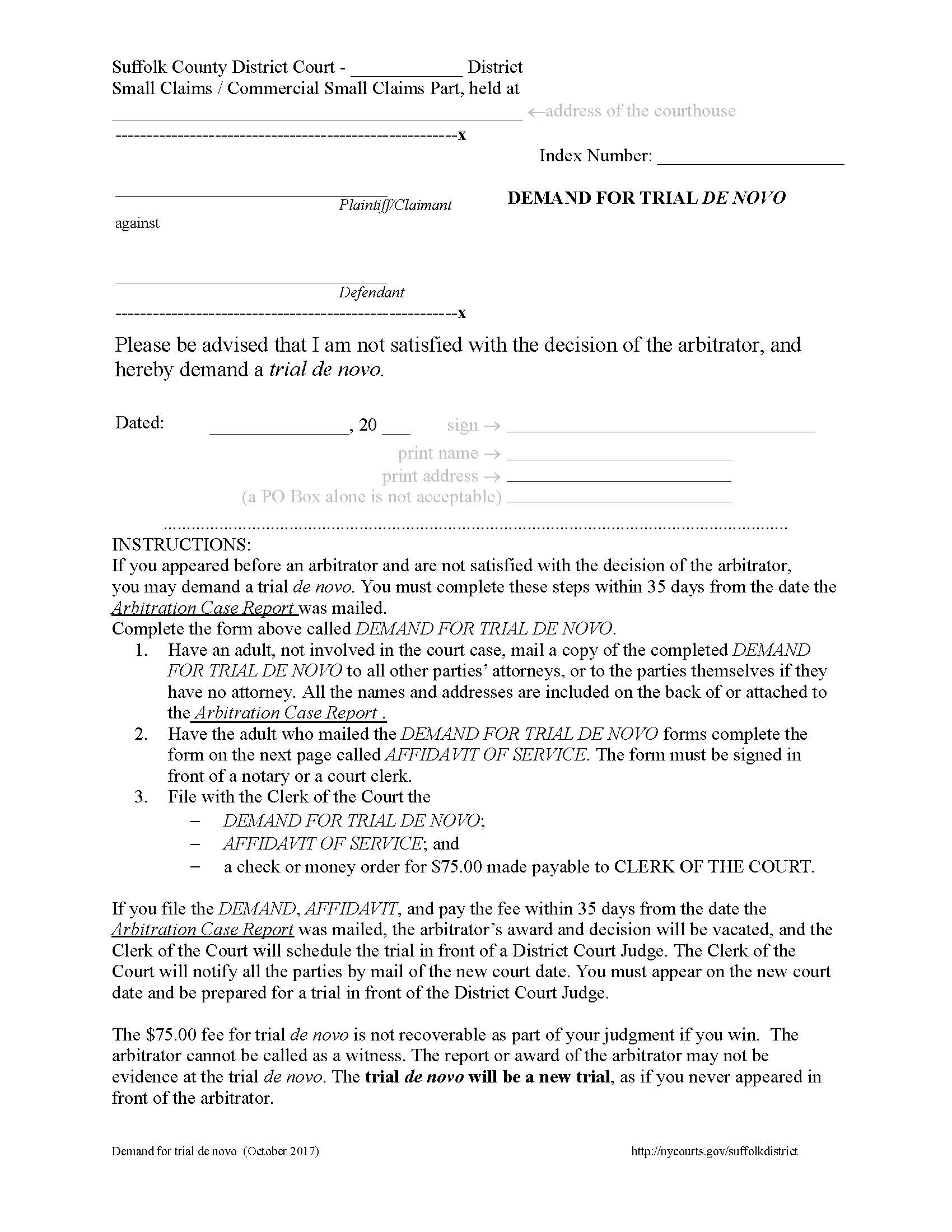 Demand For Trial De Novo | Pdf Fpdf Docx | New York