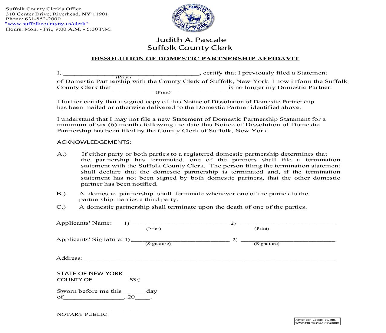 Dissolution Of Domestic Partnership Affidavit | Pdf Fpdf Doc Docx | New York