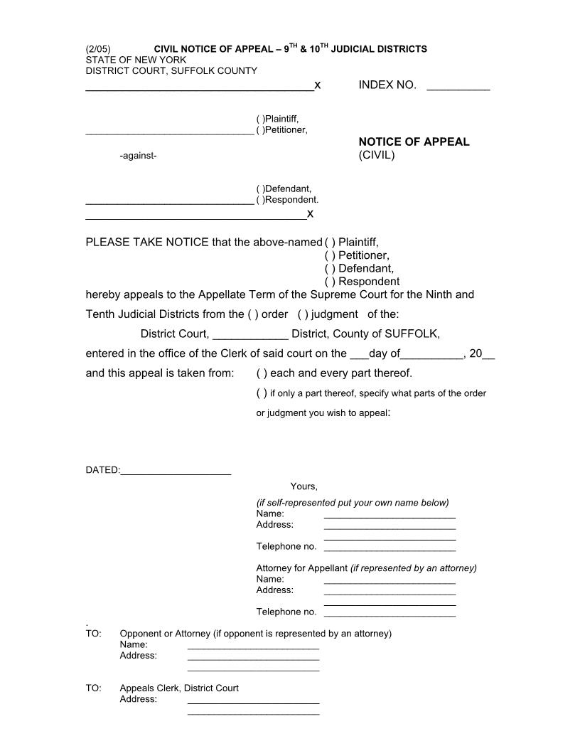 Notice Of Appeal (Civil) | Pdf Fpdf Doc Docx | New York