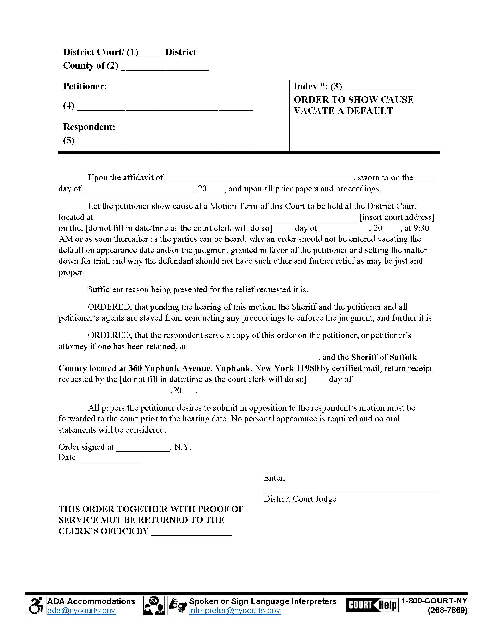 Order To Show Cause Vacate A Default | Pdf Fpdf Doc Docx | New York