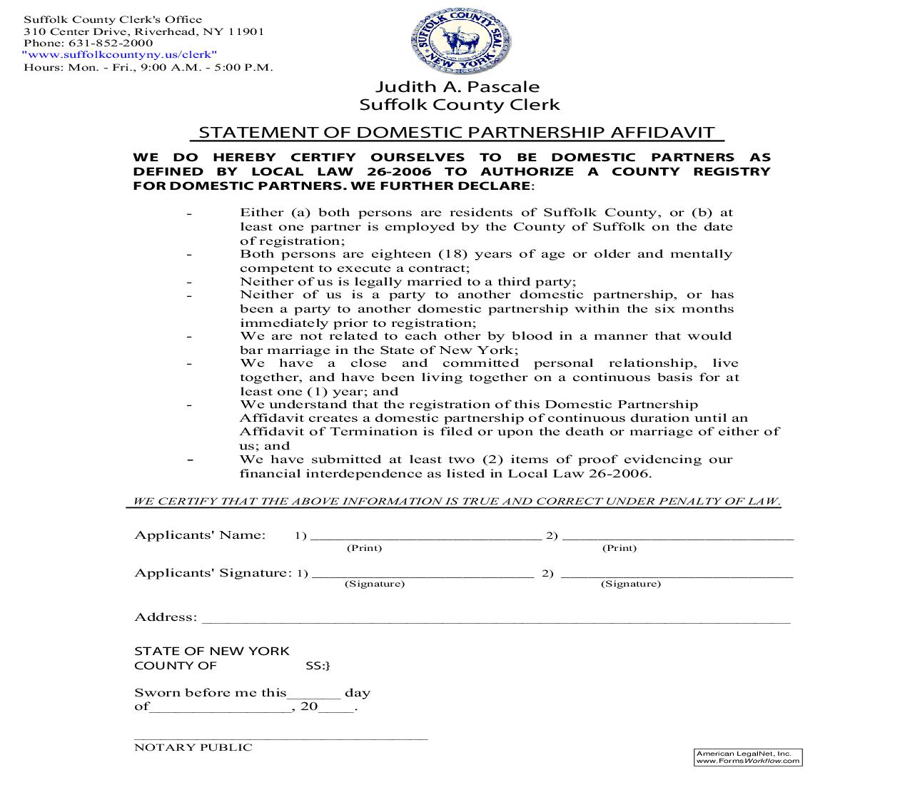 Statement Of Domestic Partnership Affidavit | Pdf Fpdf Doc Docx | New York